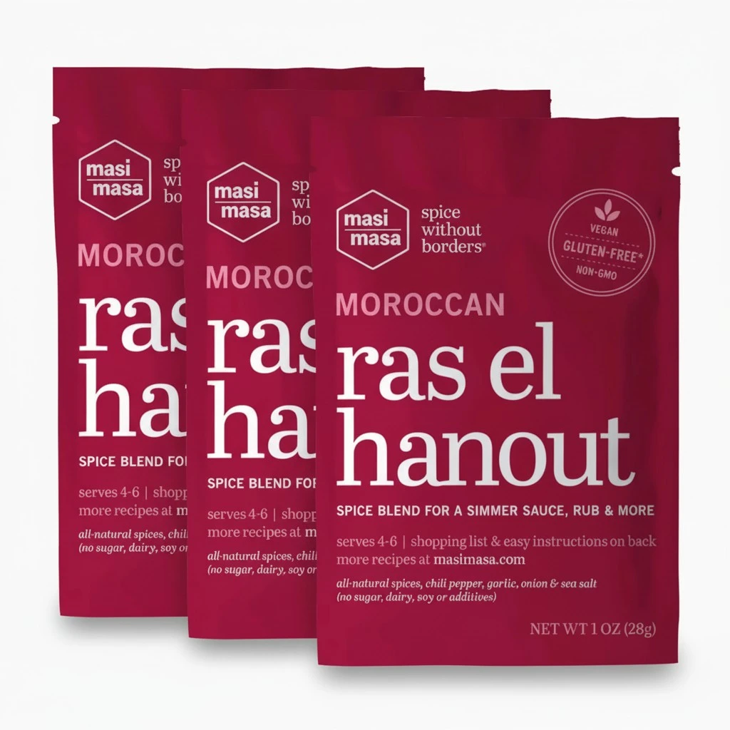 MASI MASA Moroccan Ras El Hanout Spice Blend (3 pack), Seasoning for Simmer Sauce, Marinade or Rub, 14 Spice Blend, Vegan, No Gluten, Soy, Dairy or GMO, Great for Chicken, Vegetable Tagine & More