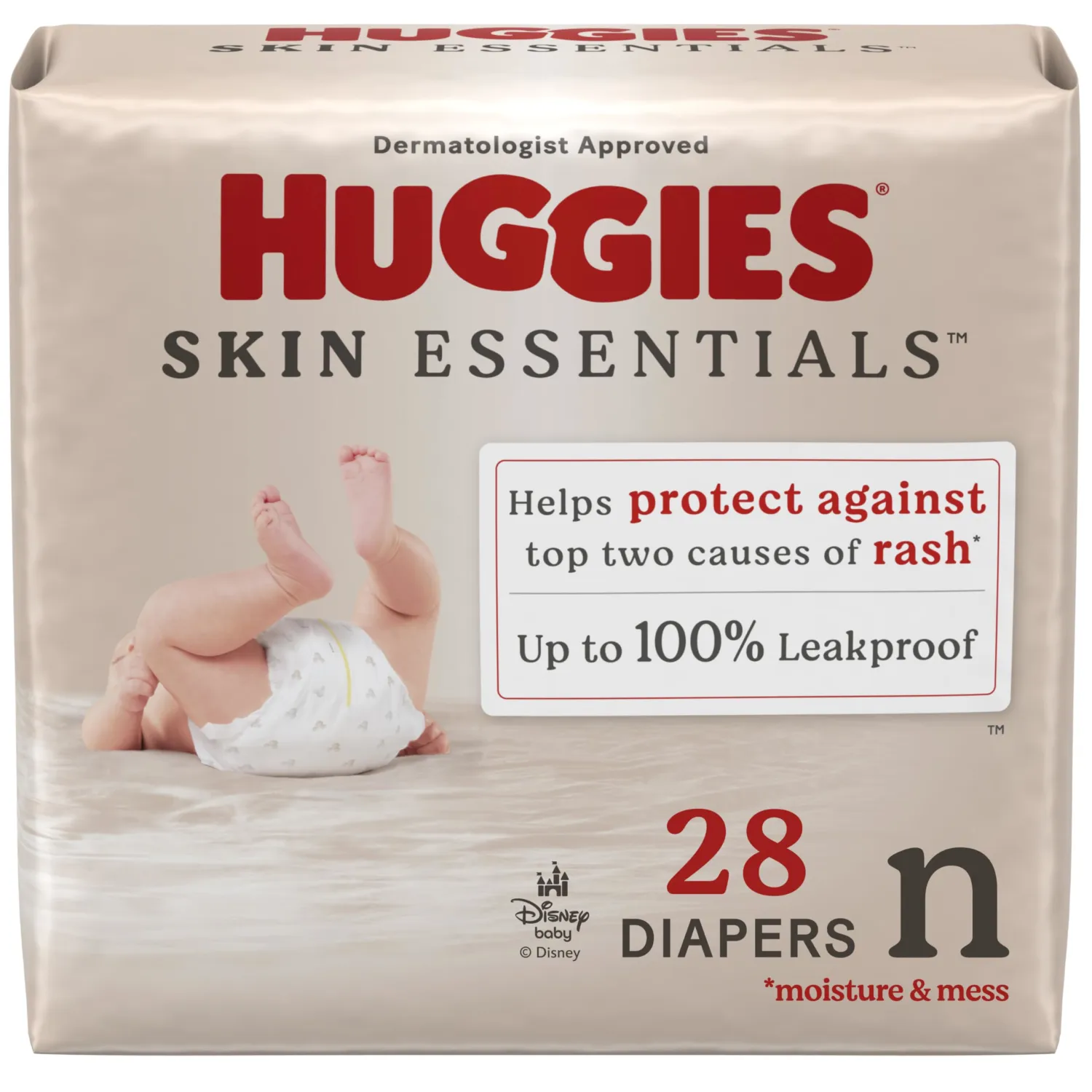 Huggies Size Newborn Diapers, Skin Essentials Baby Diapers, Size Newborn (6-9 lbs), 28 Count, Packaging May Vary