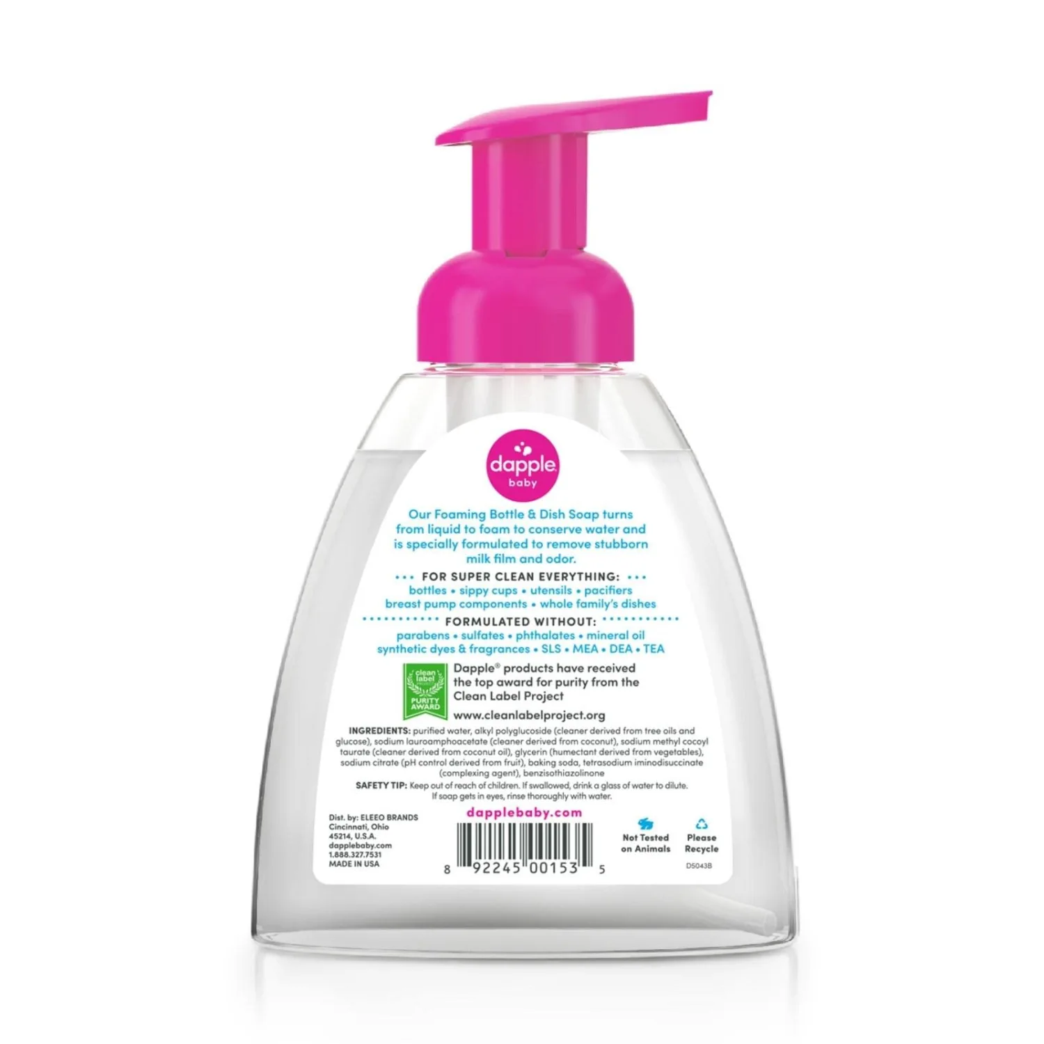 Dapple Foaming Dish Soap, Hypoallergenic for Sensitive Skin, Powered by Plants, Fragrance Free 13 Fl Oz (Pack of 1)