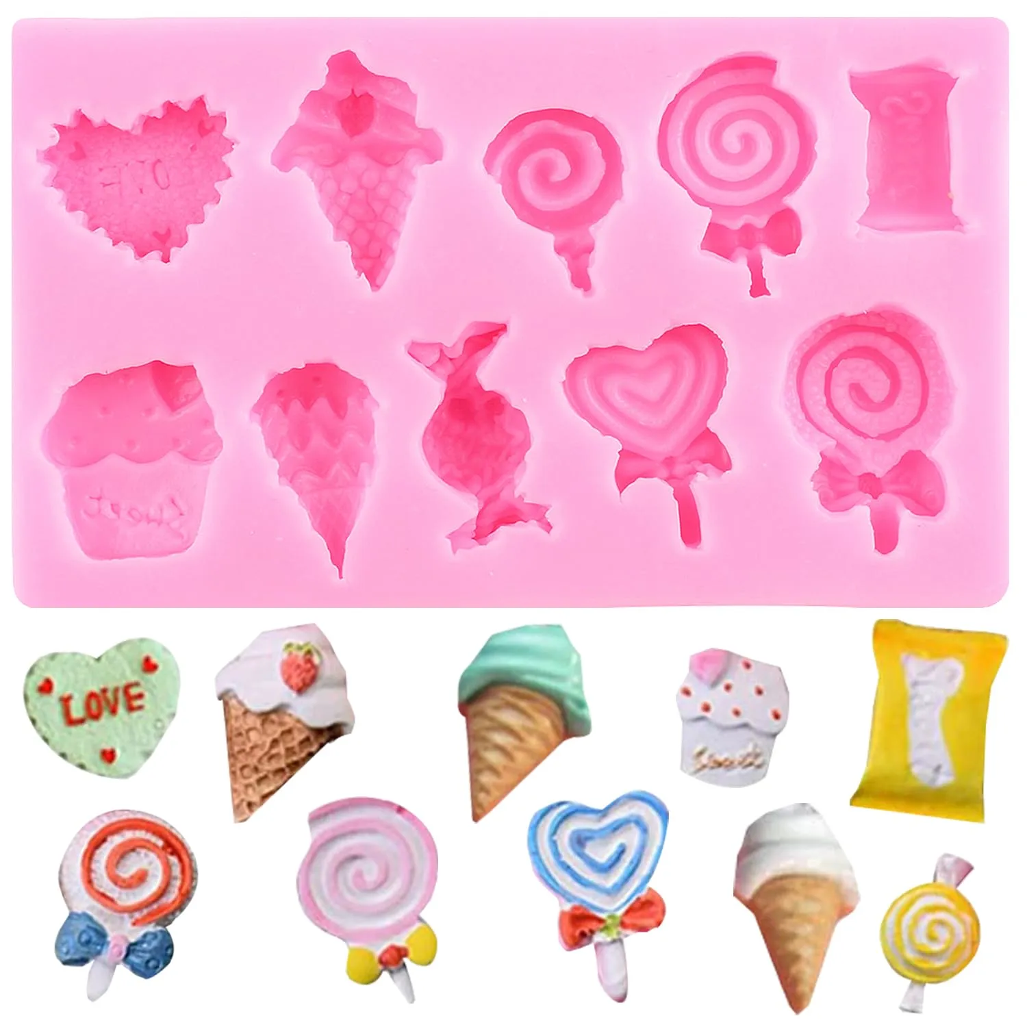 Ice Cream Fondant Molds Lollipop Candy Molds For Cake Decorating Cupcake Topper Chocolate Gum Paste Polymer Clay