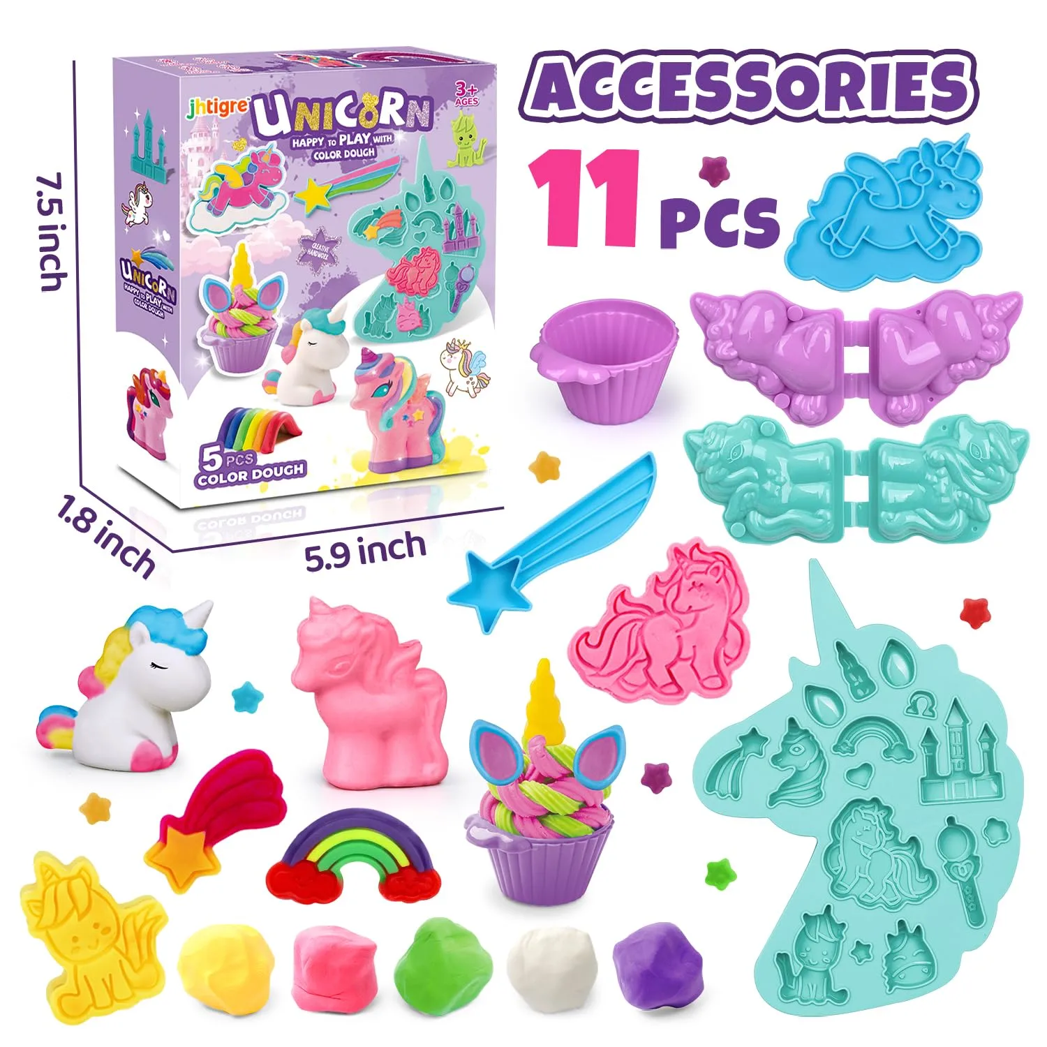 Color Dough Sets for Kids Ages 2-4, Unicorn Theme Dough Tools Kit for Kids Ages 4-8, 11 Piece Color Dough Accessories Arts Crafts Play Set, Preschool Education Toys for Toddlers Girls Age 3 4 5 6 7 8
