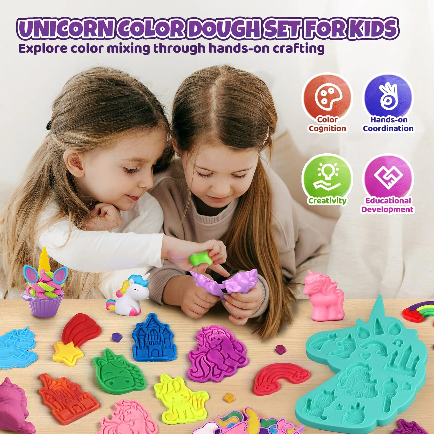 Color Dough Sets for Kids Ages 2-4, Unicorn Theme Dough Tools Kit for Kids Ages 4-8, 11 Piece Color Dough Accessories Arts Crafts Play Set, Preschool Education Toys for Toddlers Girls Age 3 4 5 6 7 8