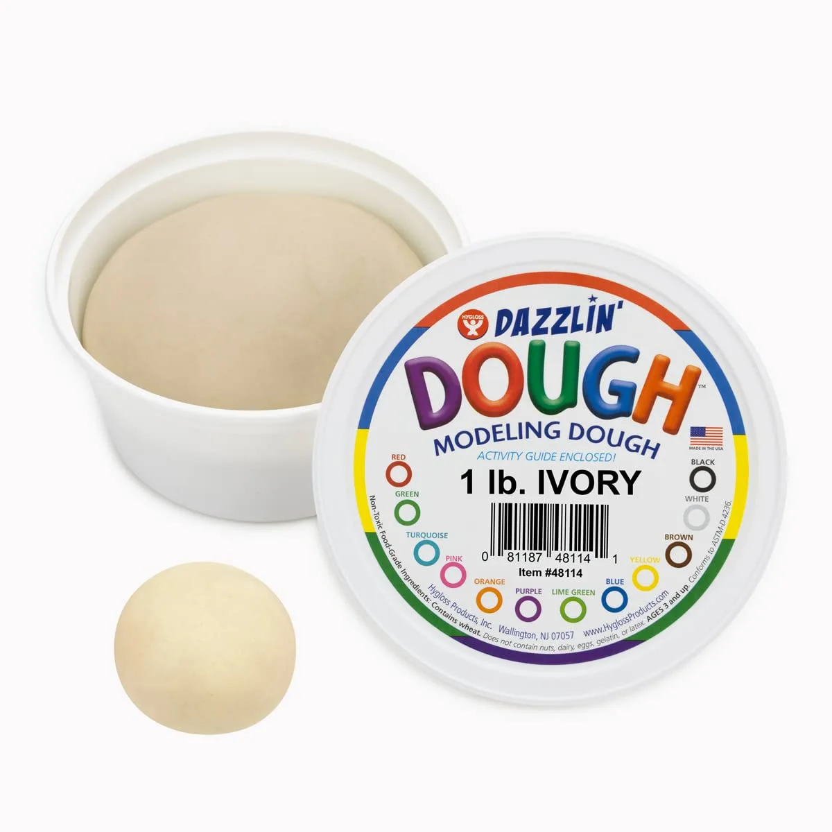 Hygloss Play Modeling Dough for Kids – Multicultural Skin Tones – Safe & Non-Toxic Sensory Dough for Arts & Crafts – Play Clay for Toddler Activities, Preschool Classroom Must-Haves (1 lb, Ivory)