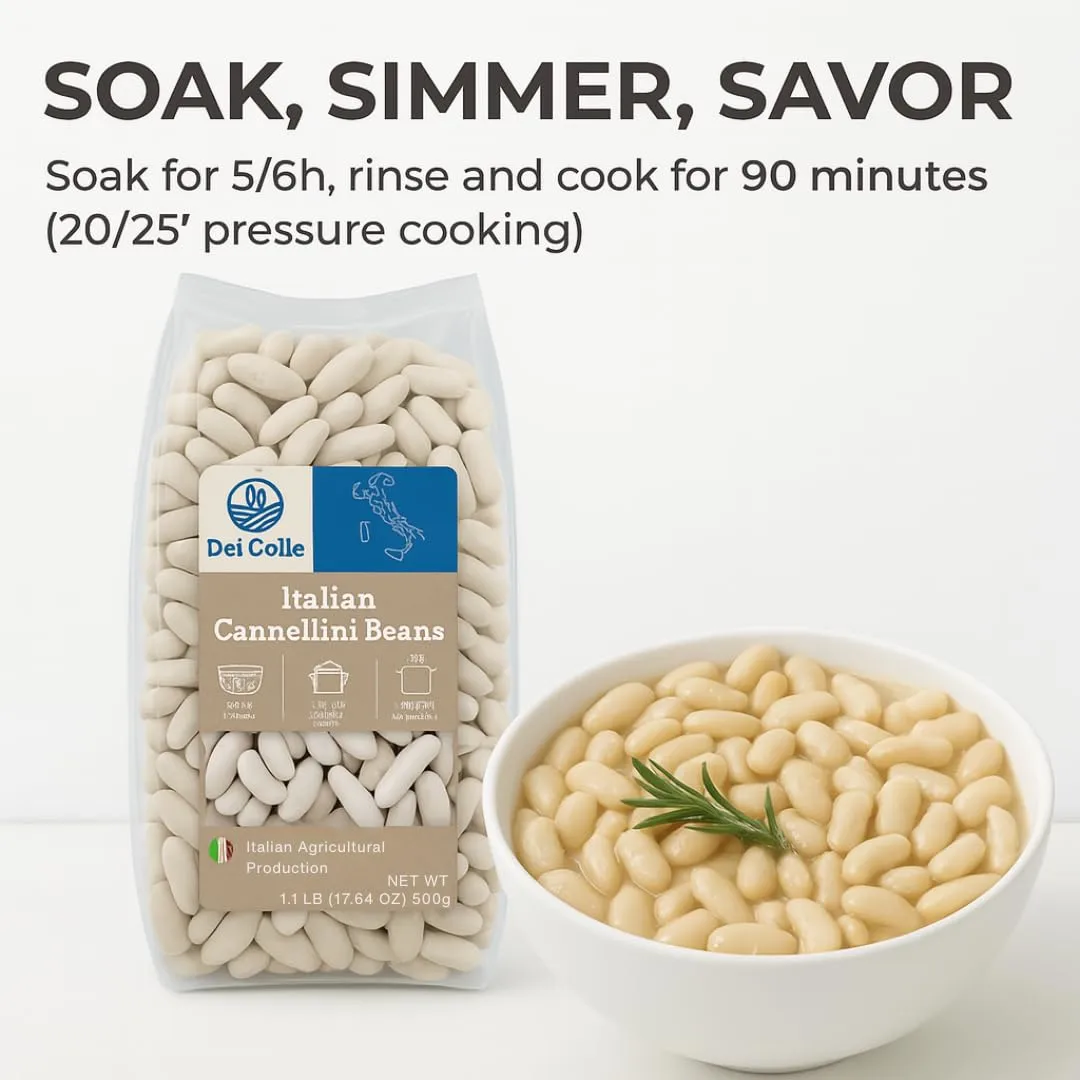 Del Colle Italian Cannellini Beans – Premium Italian Dry White Kidney Beans for Soups, Pasta, Salads & Side Dishes - All Natural – 1.1 lb (500g) Bag – Product of Italy