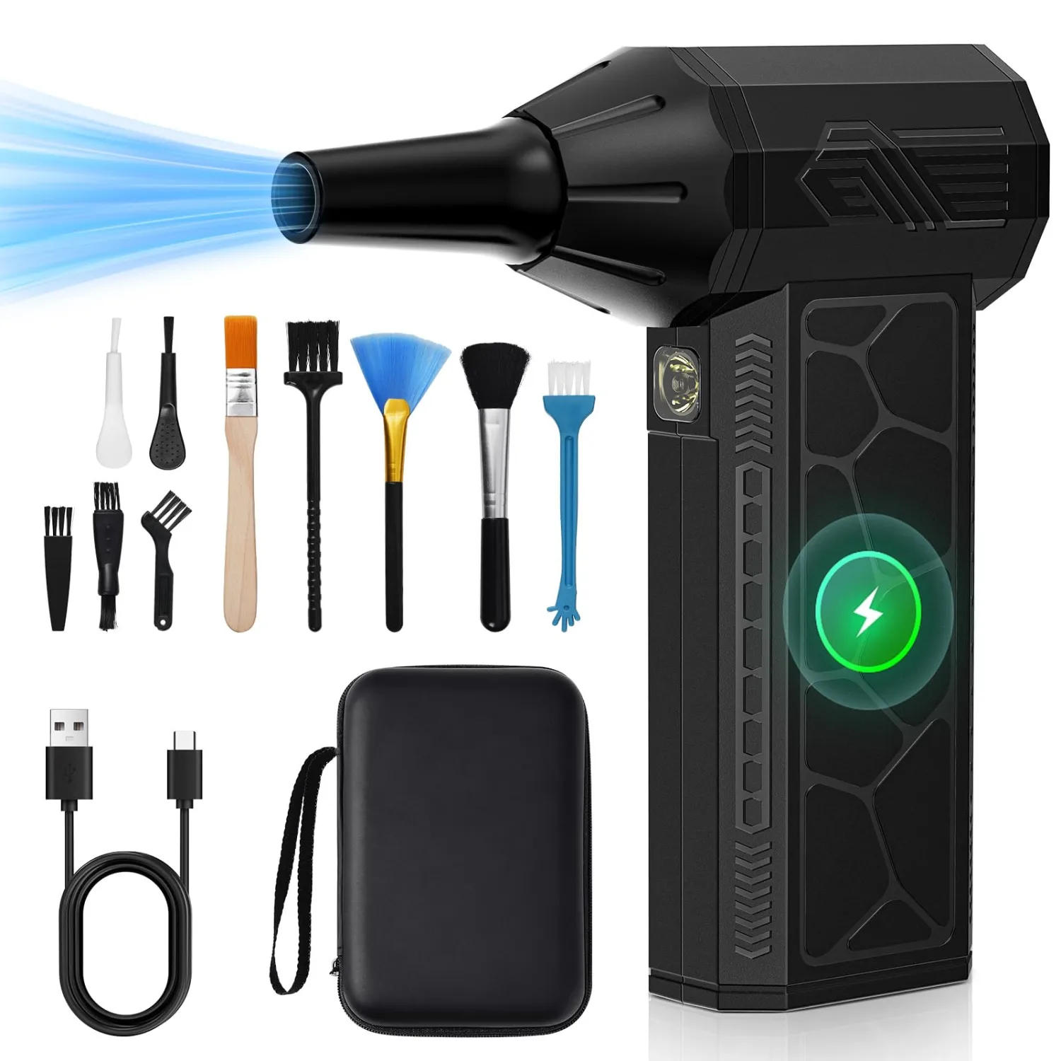 Power Electric Compressed Air Duster - 4 Gear Adjustable 130000RPM Electric Air Duster with LED Light - Rechargeable Cordless Air Blower for Computer, Keyboard, Car, House and Outdoor