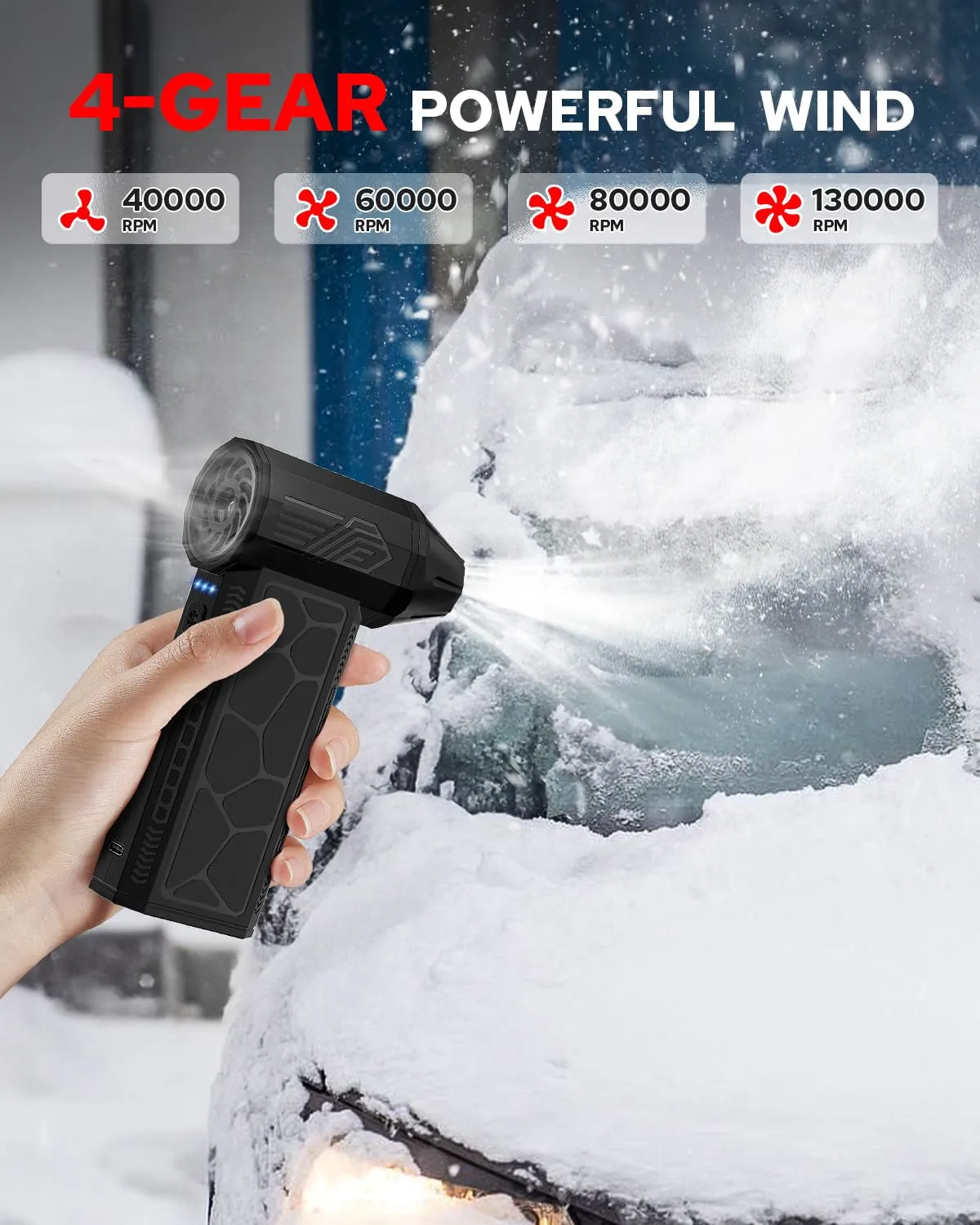 Power Electric Compressed Air Duster - 4 Gear Adjustable 130000RPM Electric Air Duster with LED Light - Rechargeable Cordless Air Blower for Computer, Keyboard, Car, House and Outdoor