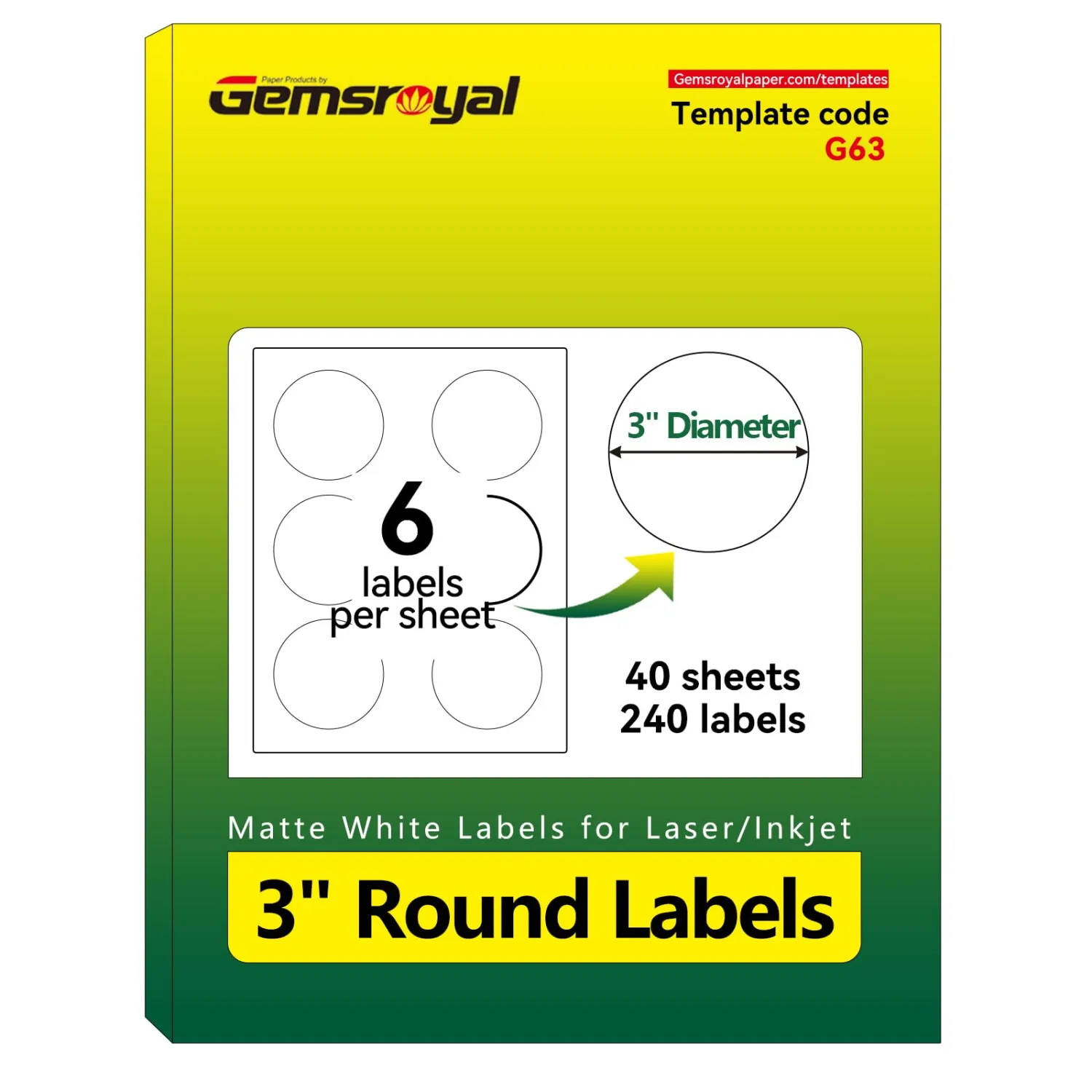 3 inch Round Labels Printable,Matte White Custom Sticker Labels for Printer,3" Large Circle Sticker Paper for Jars,3" Blank Round Stickers,40 Sheets,240 Circle Stickers in Total