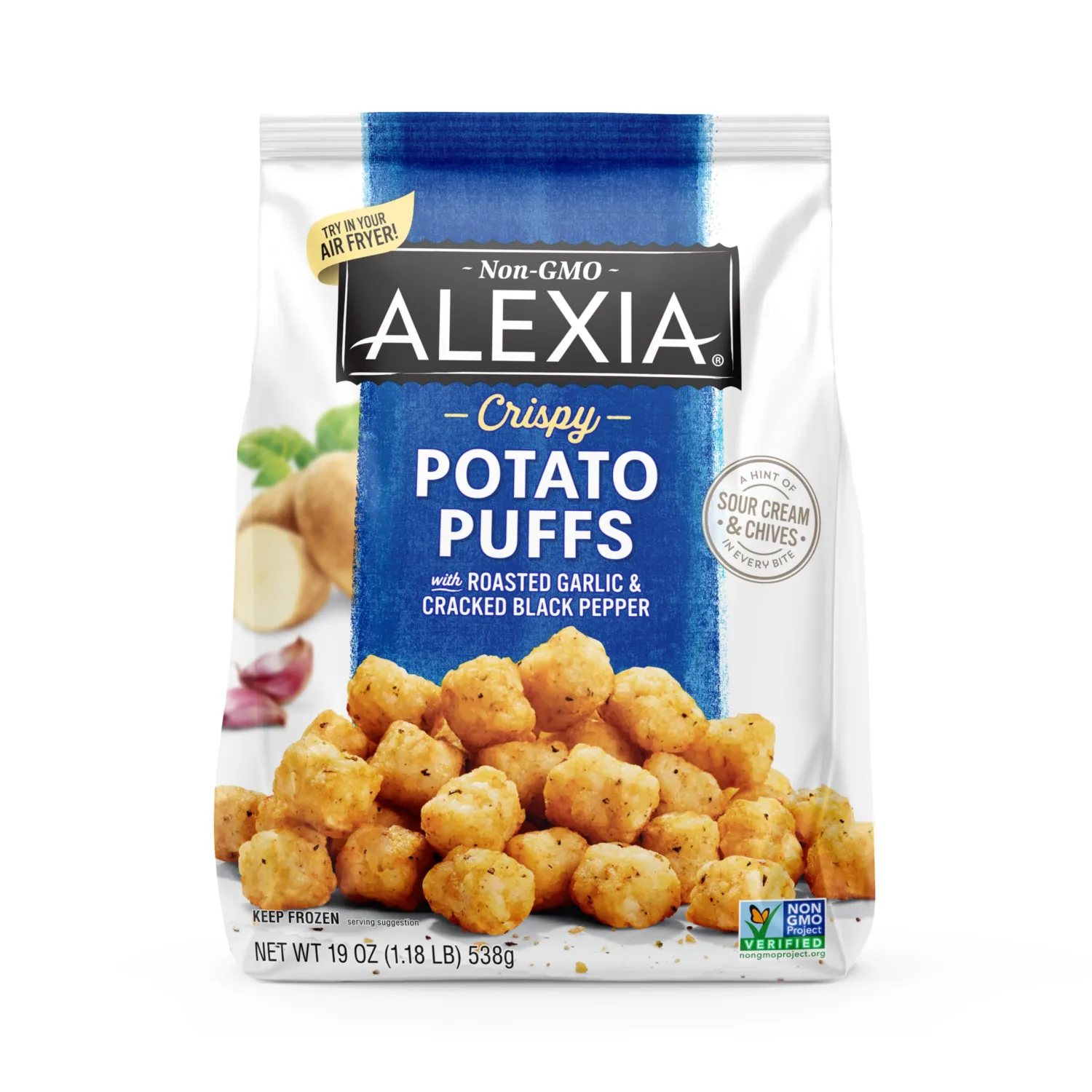 Alexia Crispy Potato Puffs with Roasted Garlic and Cracked Black Pepper, 19 oz