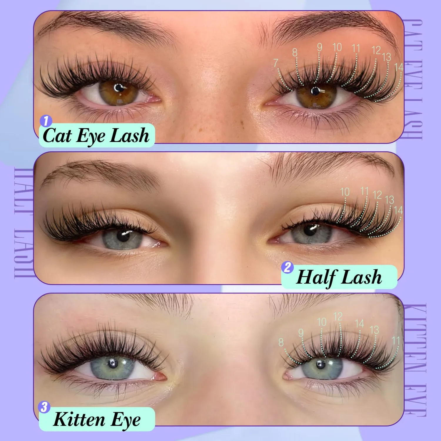 Yawamica Natural Lash Clusters Cat Eye Lash Extension 7-14mm Wispy Eyelash Clusters C Curly Individual Lashes Pre-mapped Cluster Lashes Left Right Cluster Eyelash Extensions DIY Lashes Natural Look
