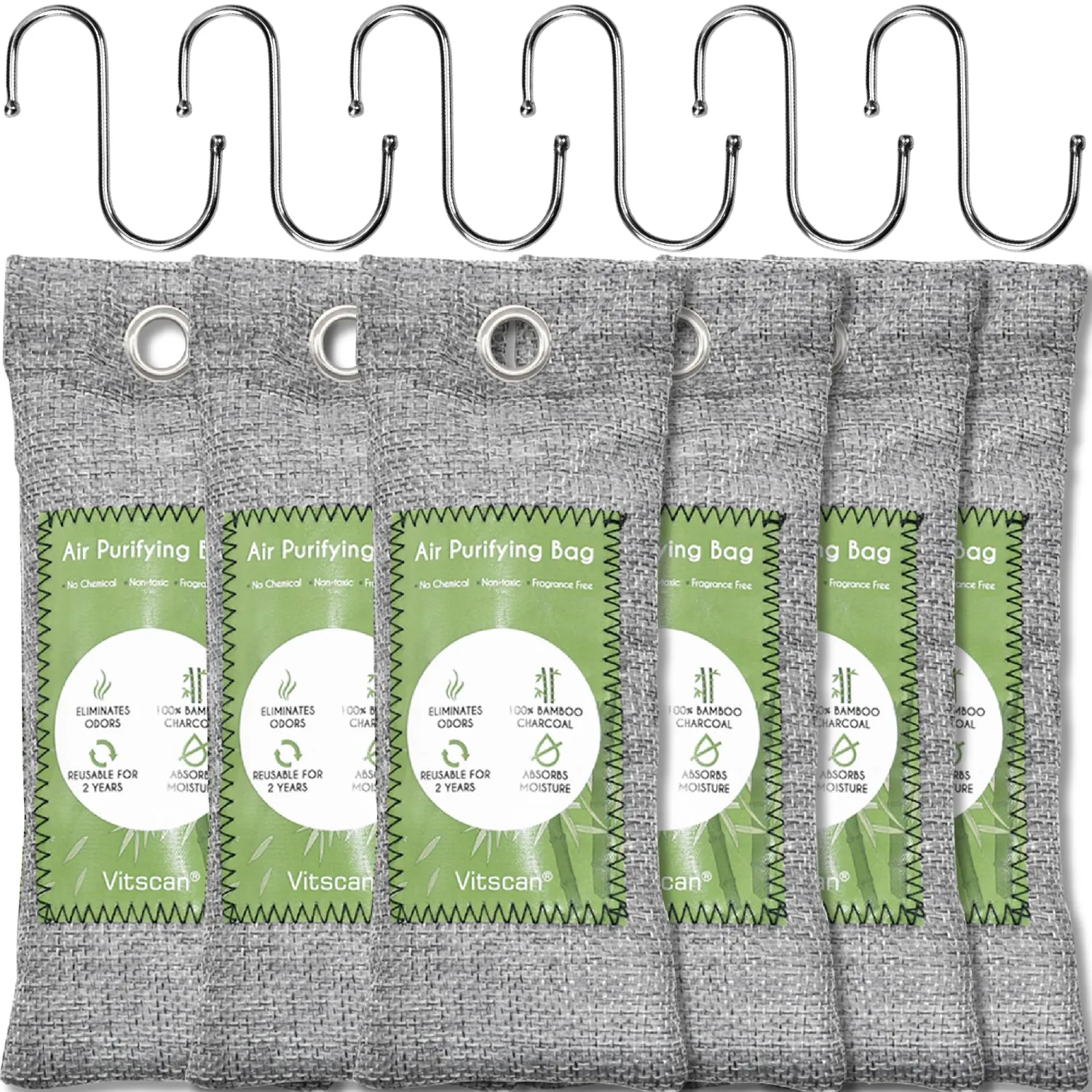 6 Pack Bamboo Charcoal Air Purifying Bag, Activated Charcoal Bags Odor Absorber, Moisture Absorber, Natural Car Air Freshener, Shoe Deodorizer, Odor Eliminators For Home, Pet, Closet