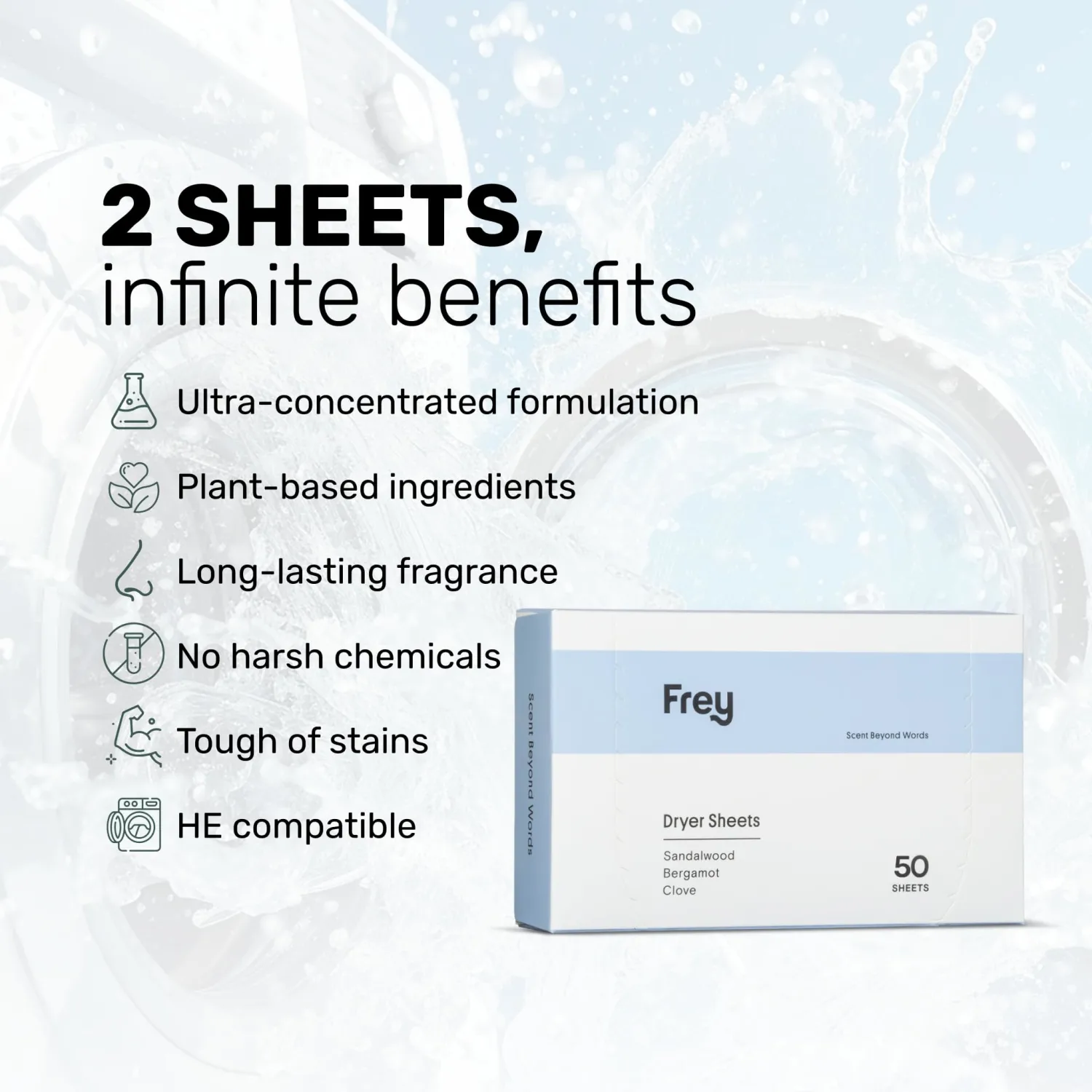 FREY Naturally Scented Dryer Sheets - Fabric Softener for Soft, Fresh & Clean Clothes (1-pack, Bergamot Beach)