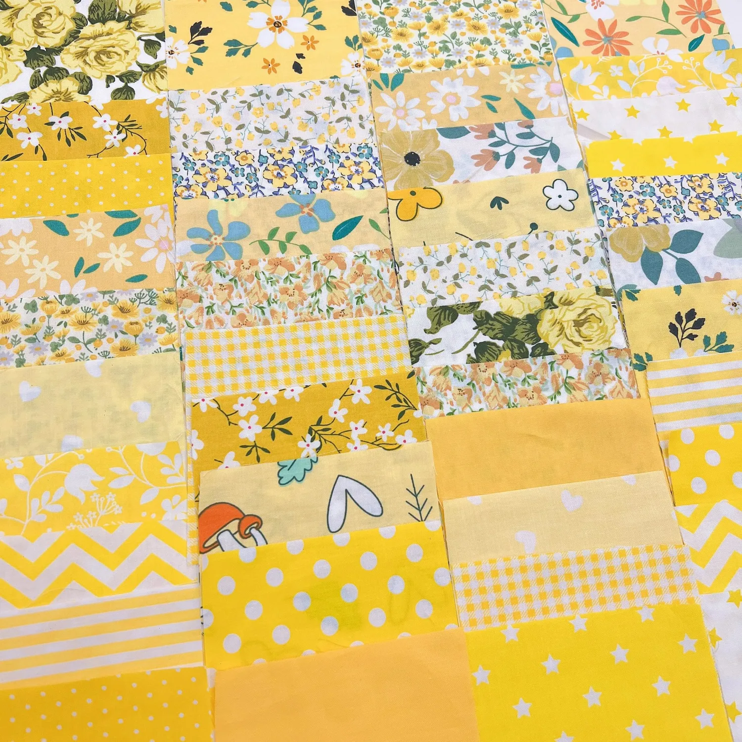 42Pcs 10cm*10cm Cotton Fabric DIY Making Supplies Quilting Patchwork Fabric Fat Quarter Bundles DIY for Quilting Cotton Patchwork Cushions(Yellow, 10cm*10cm)