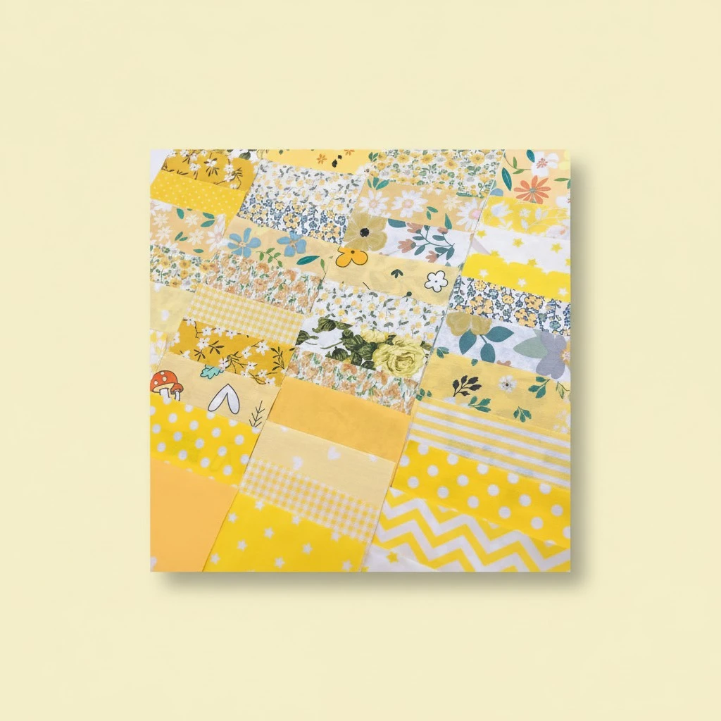 42Pcs 10cm*10cm Cotton Fabric DIY Making Supplies Quilting Patchwork Fabric Fat Quarter Bundles DIY for Quilting Cotton Patchwork Cushions(Yellow, 10cm*10cm)