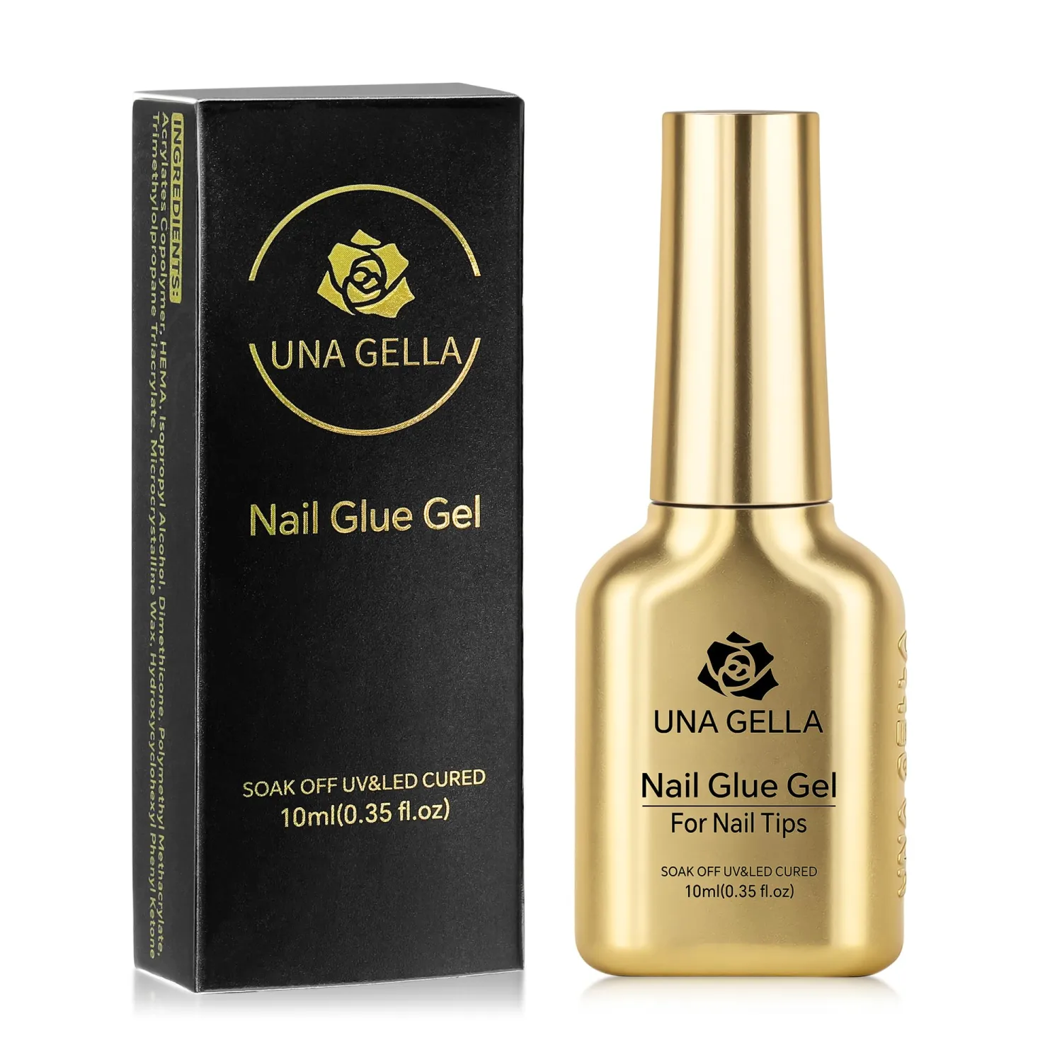 UNA GELLA 6 in 1 Gel Nail Glue for Nails Tips 10ml Long Lasting U V Nail Glue Super Strong Brush On Glue for Base Blooming Gel for Clear False Nail Tips and Press on Acrylic Nails Need Light Cured
