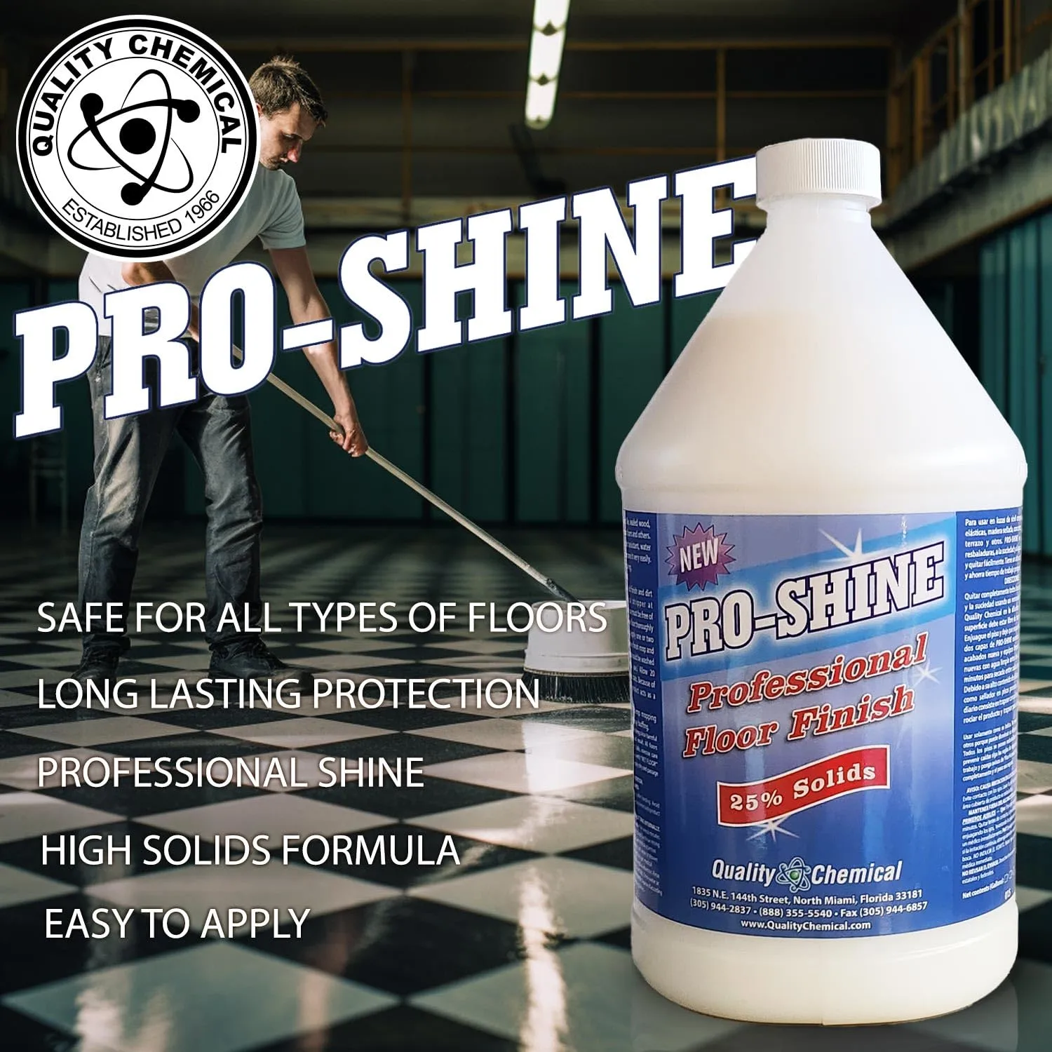 Quality Chemical Pro Shine High Solids Commercial Wet-Look Floor Finish Wax - High Shine Floor Cleaner, Future Floor Wax - Floor Wax for VCT Tile Floors, Polish & Restorer - 128 oz (Pack of 1)