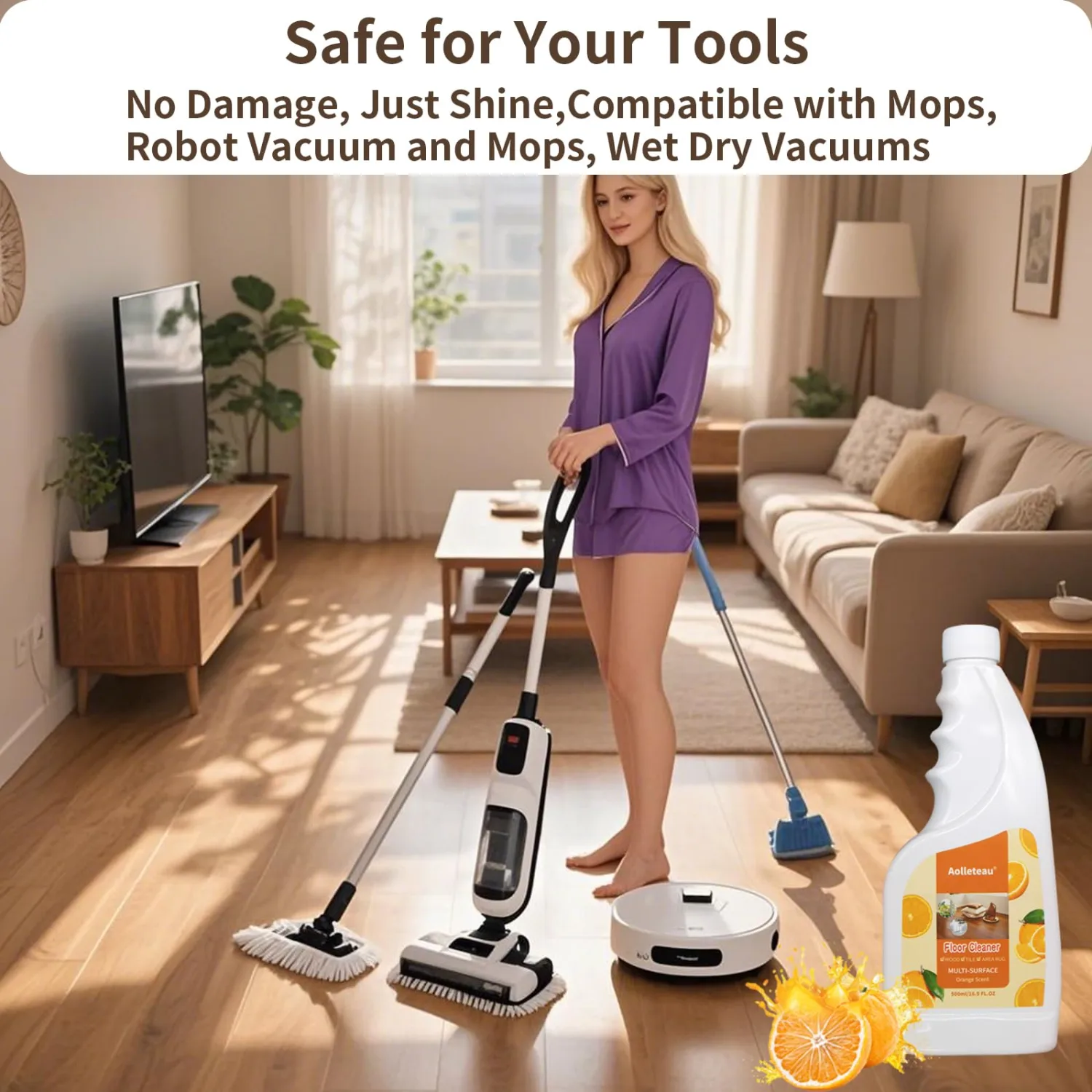 Floor Cleaner Compatible with Roborock, Eufy, Dreame, iRobot Roomba Robot Vaccum and Mop, Wet Dry Vacuums and Wetjet Mops, 16.9 FL.oz, Concentrate, Dilution Ratio 1:200, Orange Scent