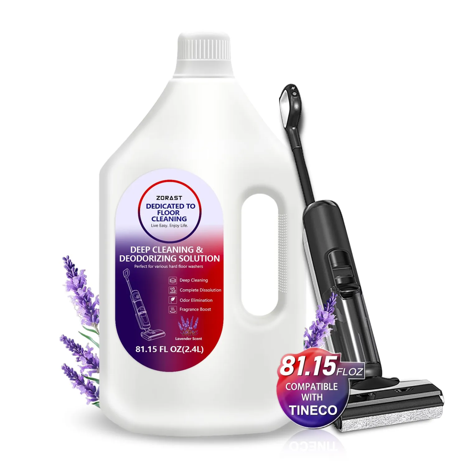 Floor Cleaning Solution, 2.4L (81.15 FL OZ) Lavender Scent, Low Foam & Deep Cleaning, Compatible with Tineco S3/S5/S7 Pro & iFloor 3/5 (No Steam), Pet & Kid Friendly