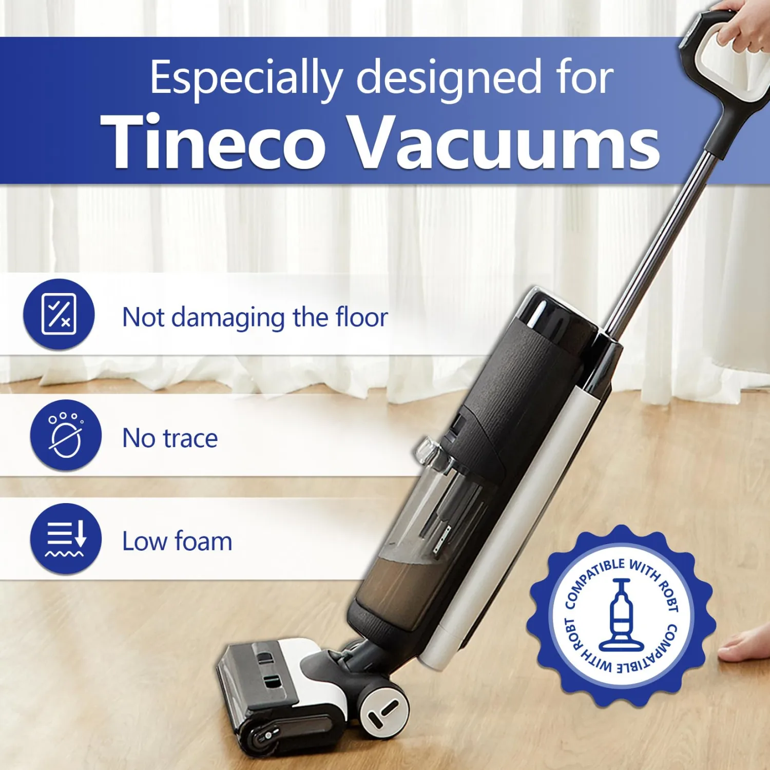 Floor Cleaning Solution, 2.4L (81.15 FL OZ) Lavender Scent, Low Foam & Deep Cleaning, Compatible with Tineco S3/S5/S7 Pro & iFloor 3/5 (No Steam), Pet & Kid Friendly