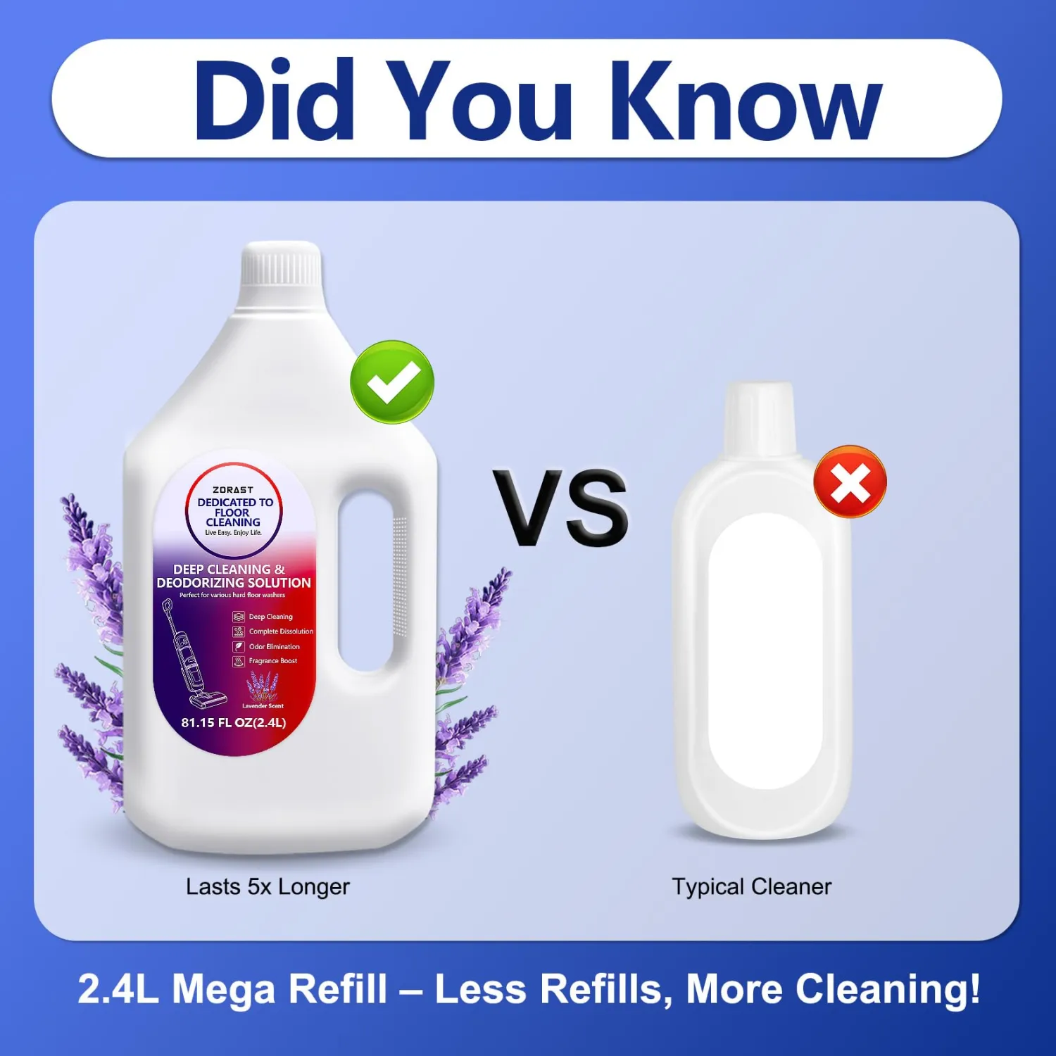 Floor Cleaning Solution, 2.4L (81.15 FL OZ) Lavender Scent, Low Foam & Deep Cleaning, Compatible with Tineco S3/S5/S7 Pro & iFloor 3/5 (No Steam), Pet & Kid Friendly