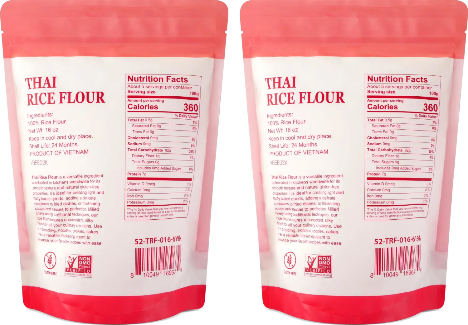 52USA Thai Rice Flour 32 Ounce (Basic), 2 Pound (Pack of 2), Rice Flour for Baking or Cooking, Product of Thailand, All Natural White Rice Flour, Vegan