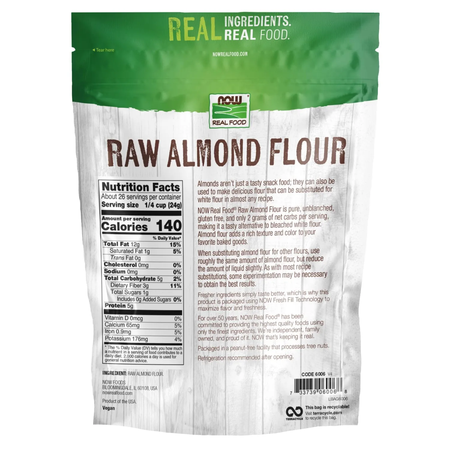 NOW Foods, Almond Flour with Essential Fatty Acids, 5 g Carbs per Serving, 22-Ounce (Packaging May Vary)