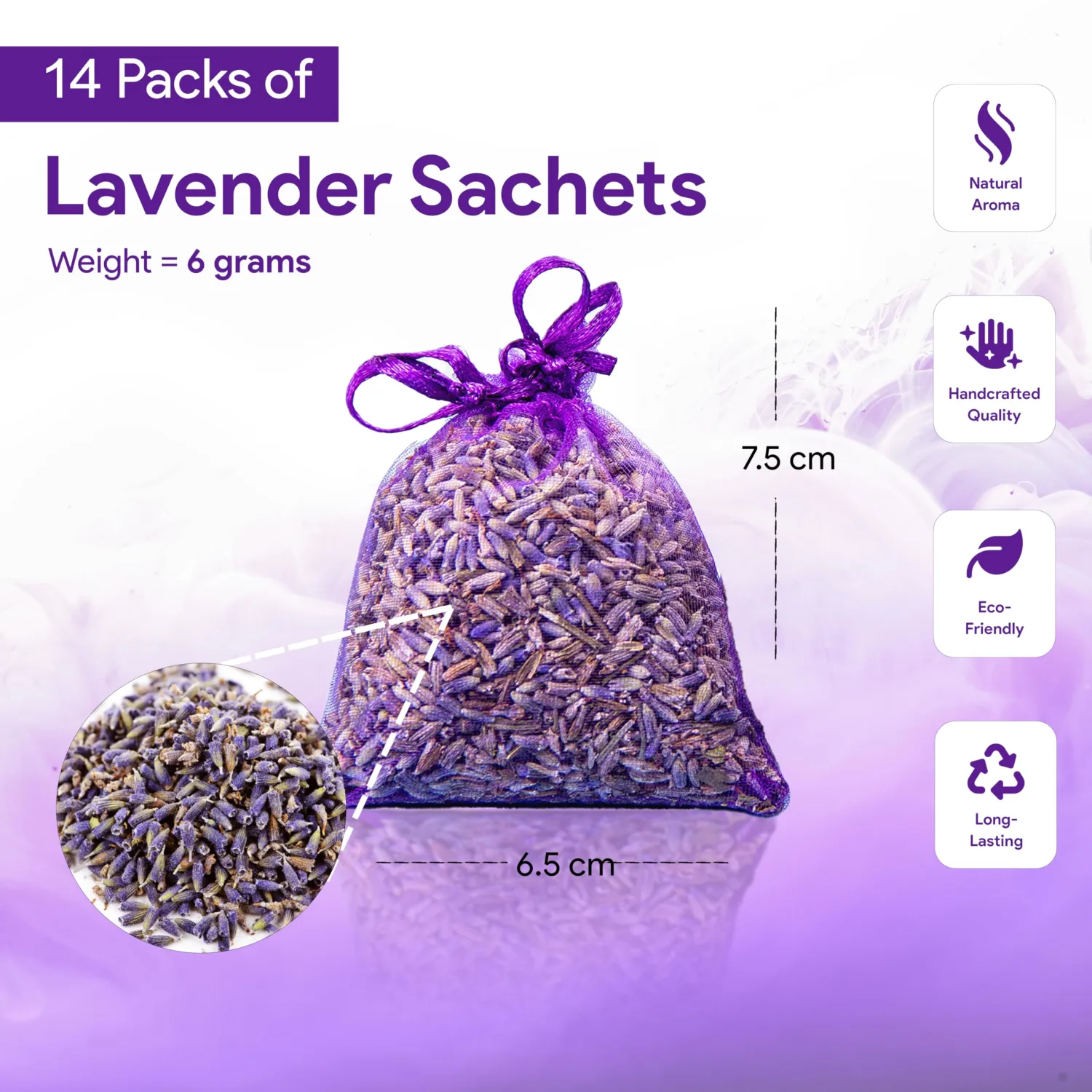 14 Pack Organic Lavender Sachet Bags for Drawers and Closets - Natural Fresh Dried Lavender French Potpourri Bags for Clothes Storage - Scented Sachets for Drawers, Wardrobes, Cars & Home.