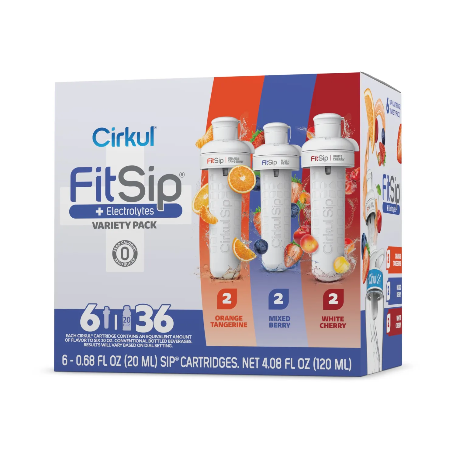 Cirkul FitSip Flavor Cartridge Variety Pack with Electrolytes, 6-Pack (2 Mixed Berry, 2 White Cherry, 2 Orange Tangerine), No Sugar, Zero Calorie Drink Mix