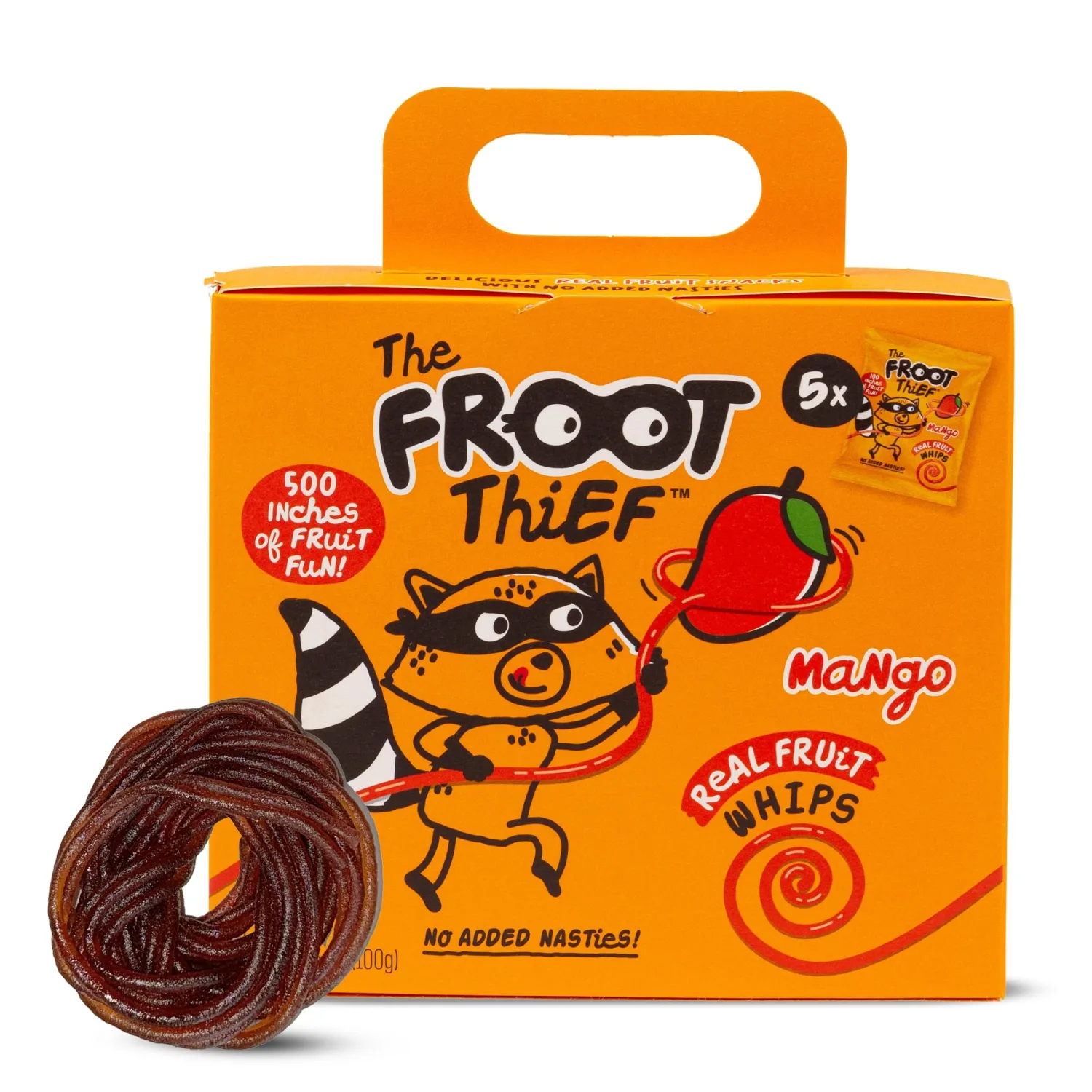 The FROOT Thief Real Fruit Snack Whips, Mango, Nut Free, Perfect for School Lunches and Snacks, Individual Bags Kids Snacks, 5 Pack