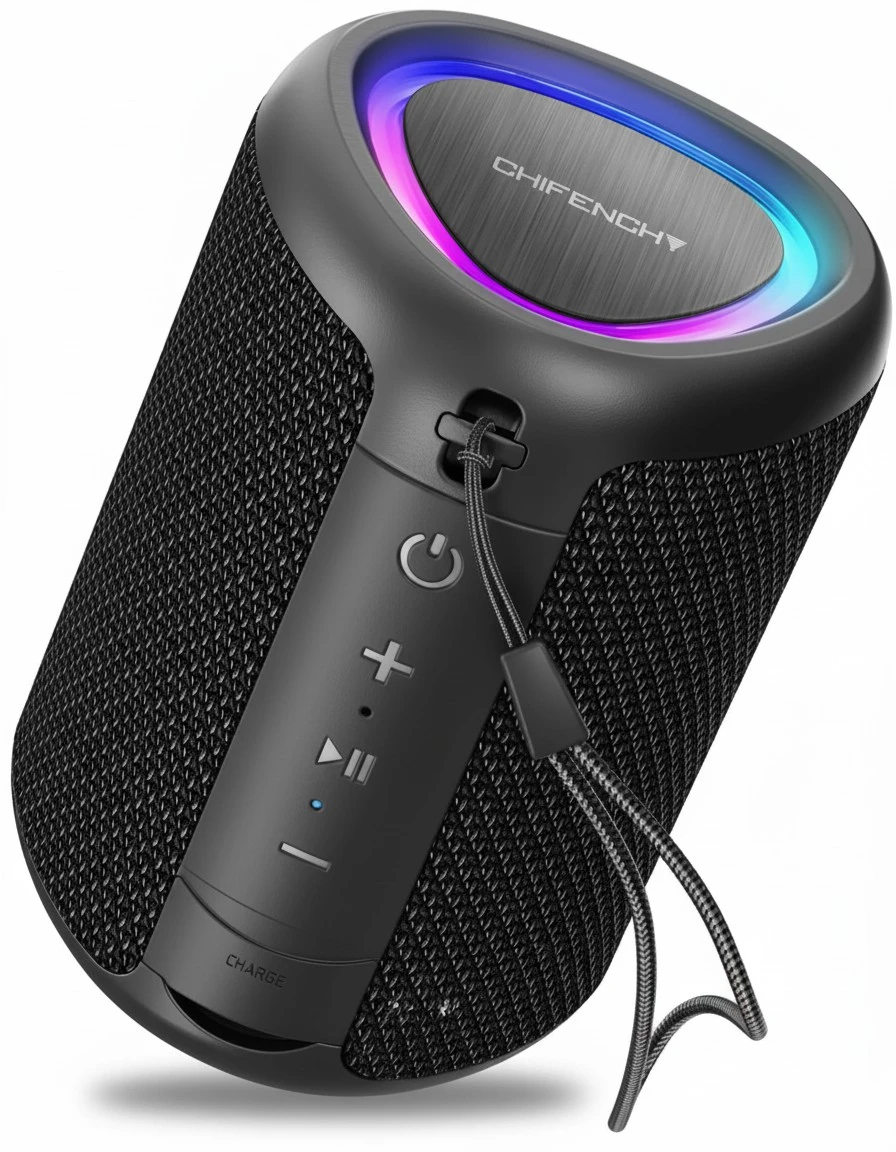 Portable Bluetooth Speaker with Lights, Stocking Stuffers, Powerful Crystal Clear Sound, IPX5 Waterproof, All Day Playtime, BT 5.3, TWS Paring, Small Wireless Speaker for Outdoor, White Elephant Gifts
