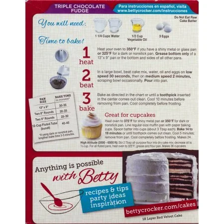 Betty Crocker Super Moist Cake Mix Triple Chocolate Fudge 15.25 oz Box (Pack of 2)