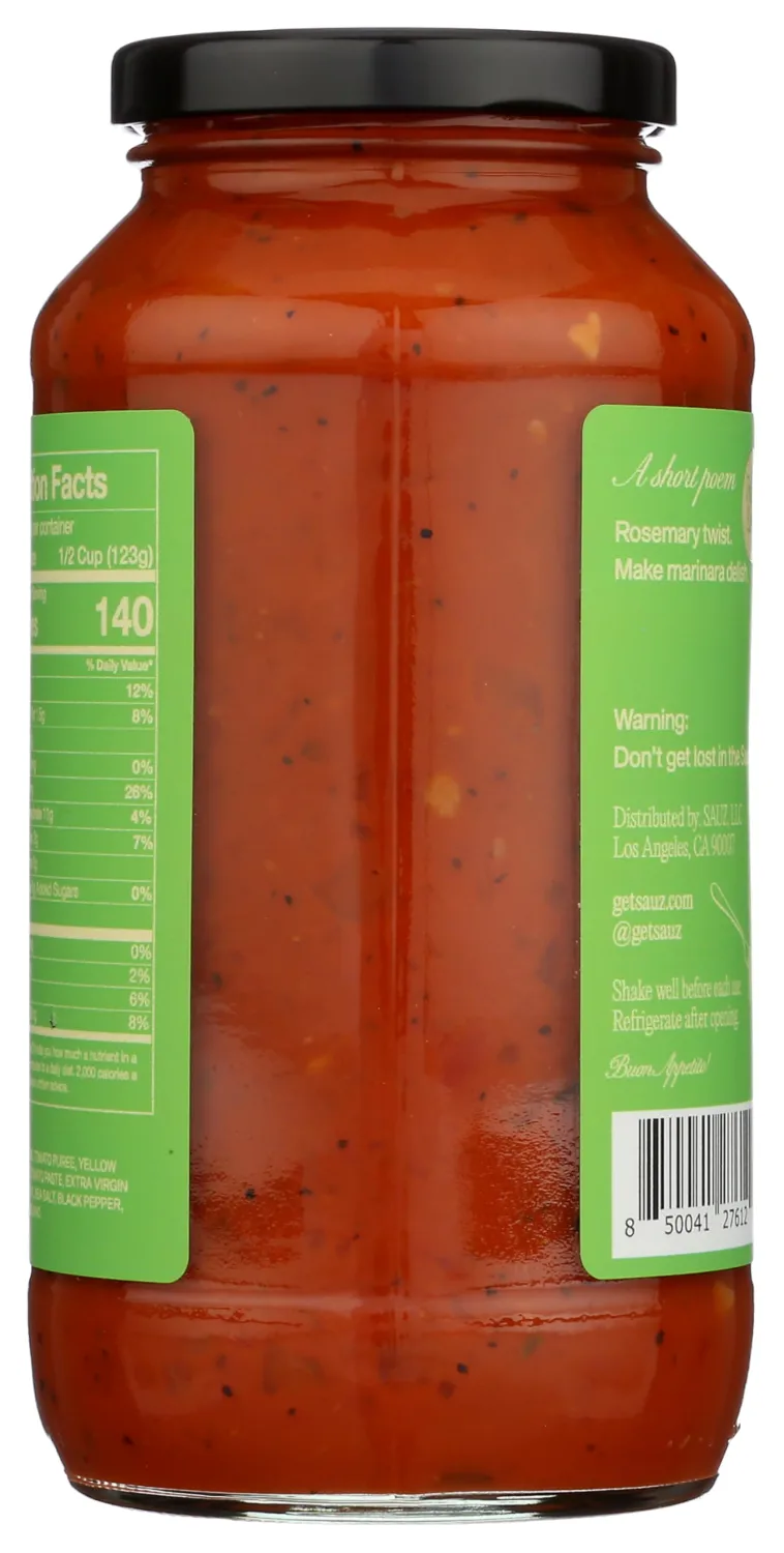 Sauz | Wild Rosemary Marinara (Single Jar) Thick & Creamy- Gluten-Free, Non-GMO, and 100% Delicious - Crafted in Small Batches for Michelin-Star Delight - Clean ingredients 25 OZ