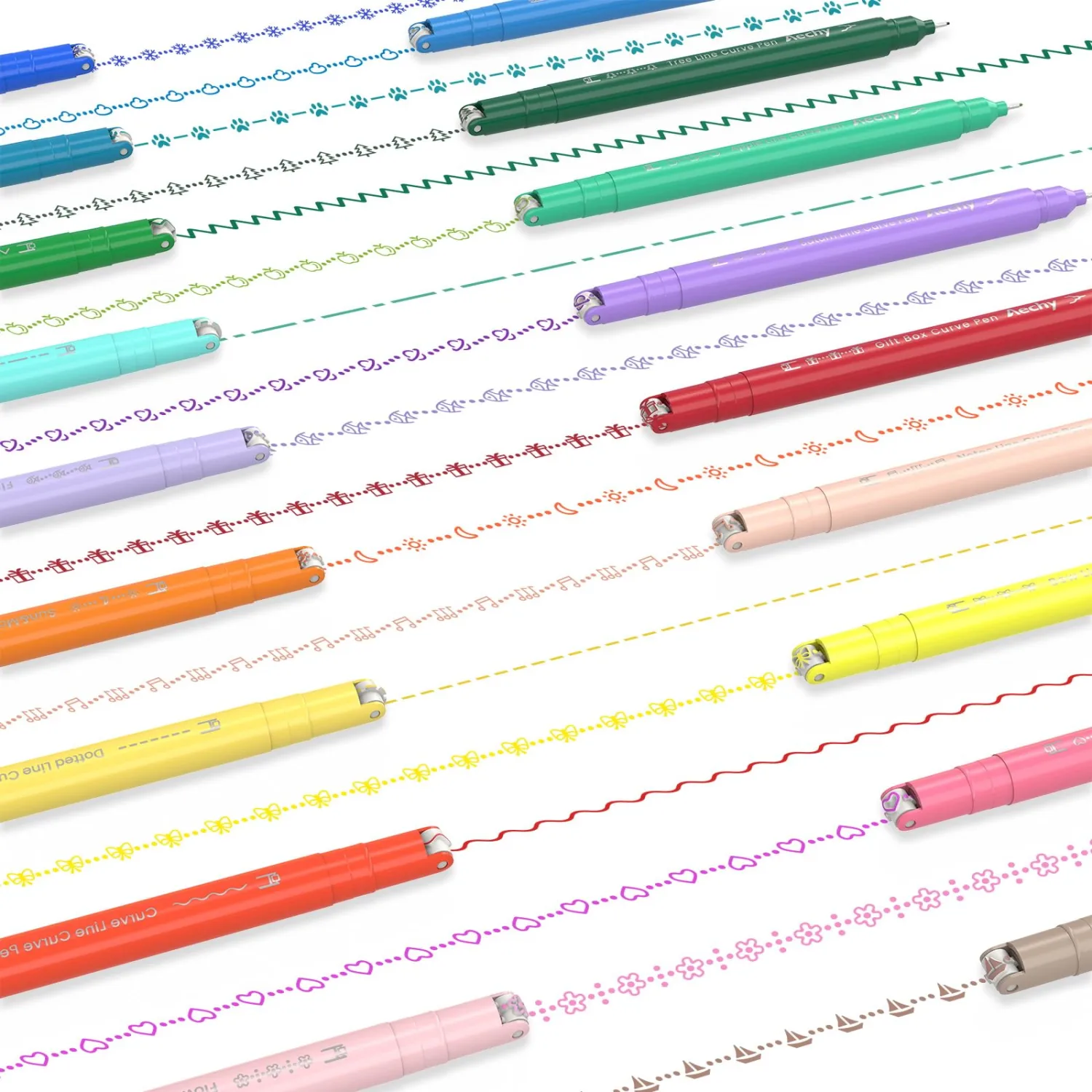 AECHY 18PCS Curve Highlighter Pen Set, Dual Tip Marker Pens with 18 Different Curve Shapes & 18 Colors Mark Lines, Aesthetic Curve Marker Highlighter for Journal Planner School Supplies