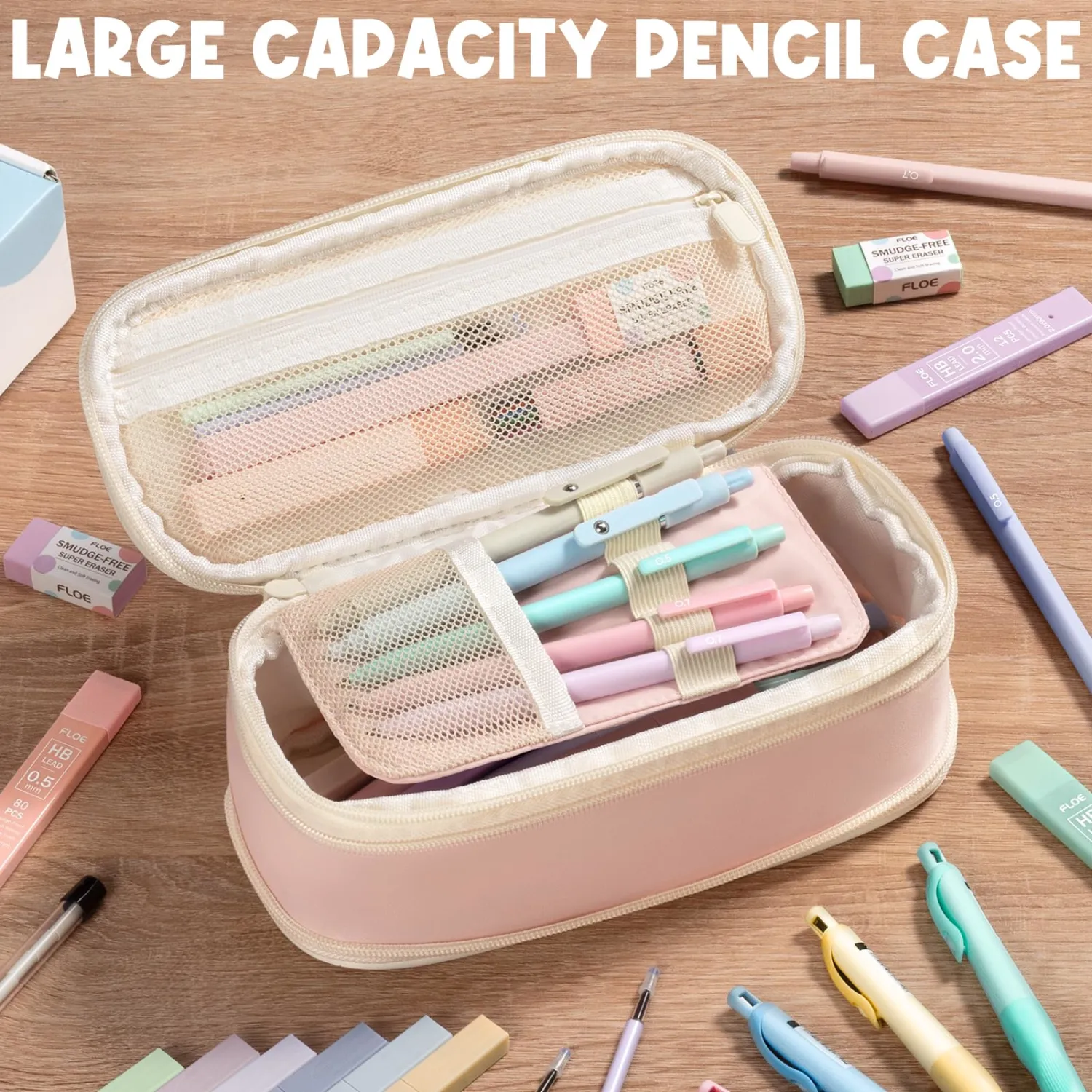 65PCS Aesthetic School Supplies with Cute Pencil Case, Pastel Highlighters Gel Pens Mechanical Pencils Set 0.5 0.7 & 2.0mm, Office Back to School Supplies College Essentials Kit Student Stationary Set