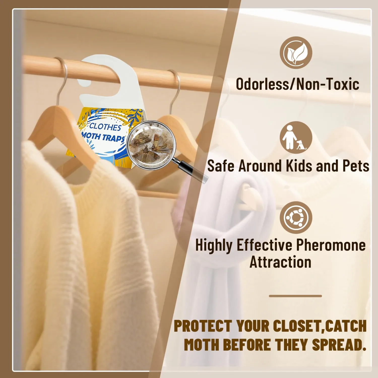Clothing Moth Trap with Pheromone Attractant 8 Pack, Easy to use Clothes Moth Treatment, Odorless/Non-Toxic Strong Sticky Strips for Closet and Carpet