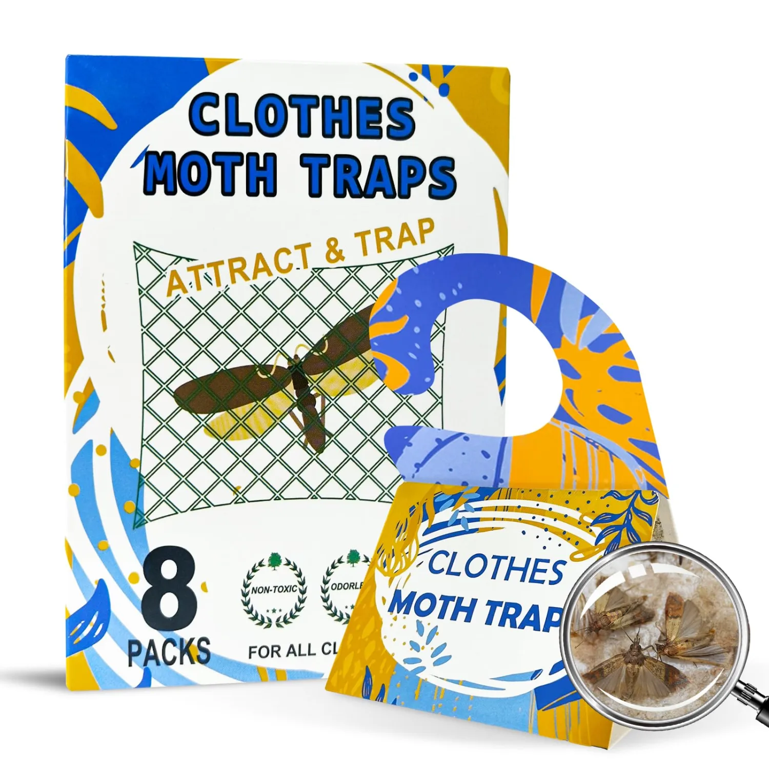 Clothing Moth Trap with Pheromone Attractant 8 Pack, Easy to use Clothes Moth Treatment, Odorless/Non-Toxic Strong Sticky Strips for Closet and Carpet