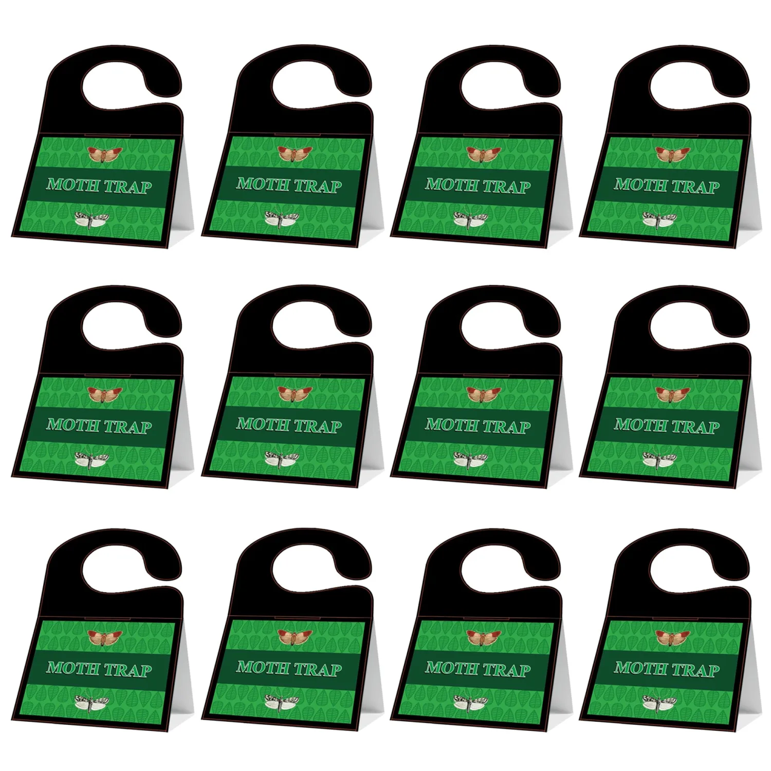 2-in-1 Clothing & Pantry Moth Glue Traps (12 Packs) Pantry Moth Killer for House Pantry with Hook | Non-Toxic & Odorless for Food & Cupboard Moth | Super Strong Glue for Moth Catcher | Deep Green