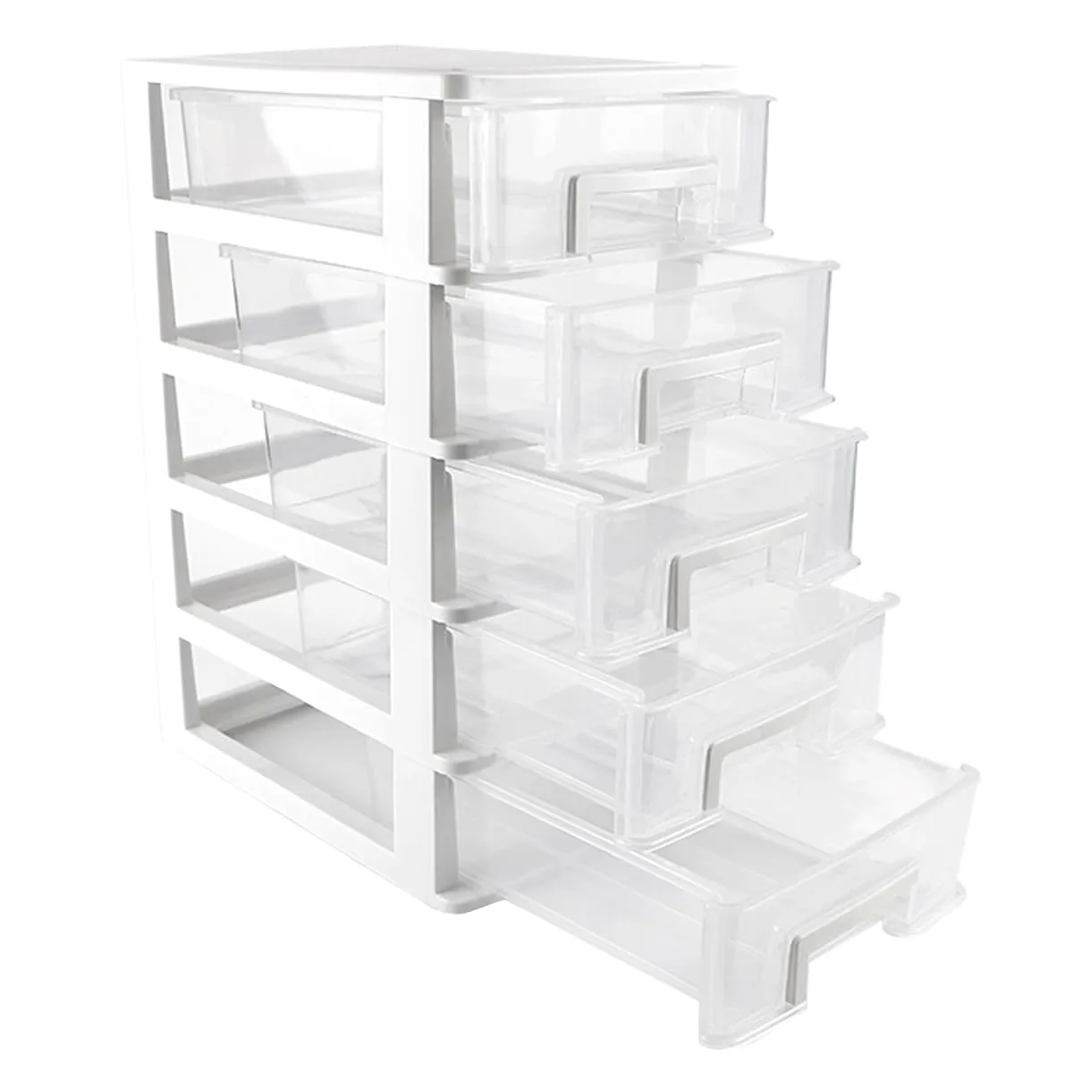 5 Tier Plastic Drawer Type Closet,Portable Storage Cabinet Sundries Storage Cosmetics Jewelry Storage Box for Home Office(White)
