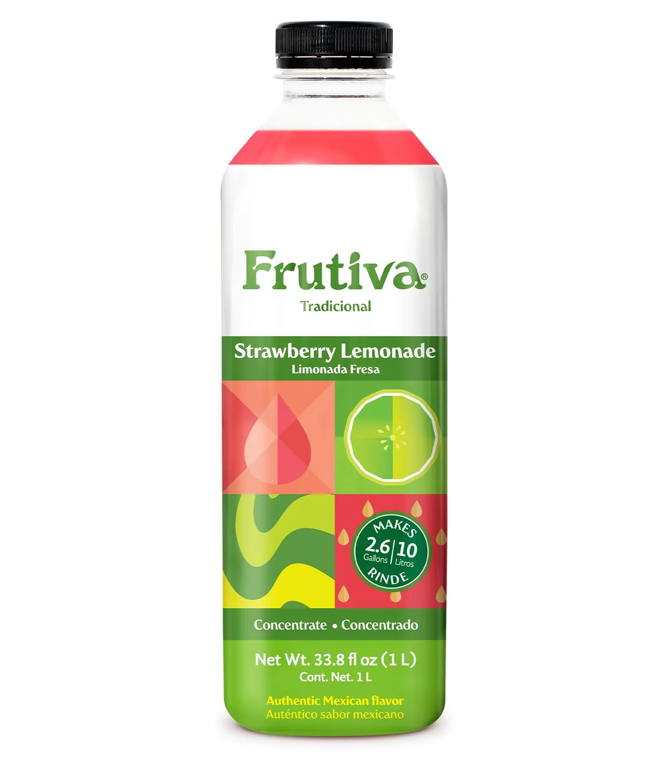 Frutiva Authentic Strawberry Lemonade Drink Mix | Made in Mexico with Cane Sugar | Aguas Frescas Concentrate Makes 2.6 Gallons | No High Fructose Corn Syrup | Perfect for Drinks, Desserts & More