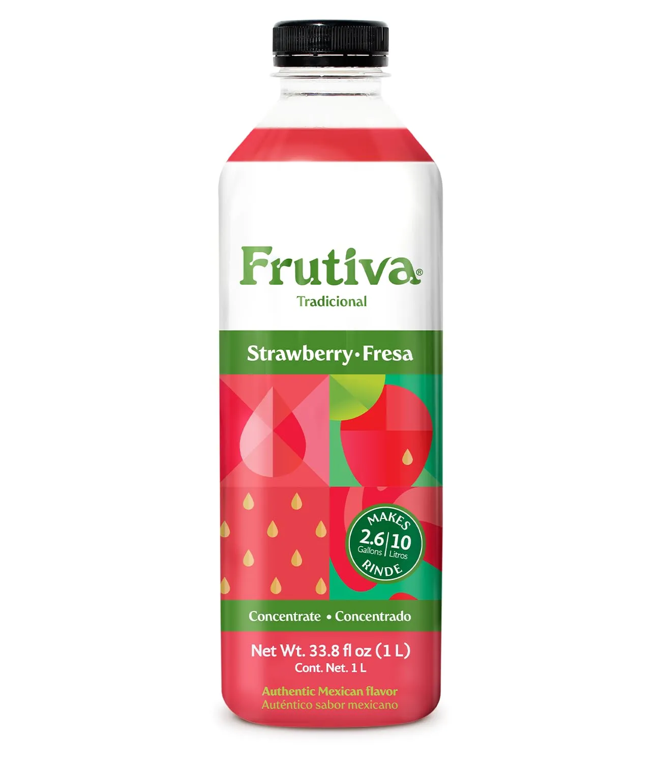 Frutiva Authentic Strawberry Drink Mix | Made in Mexico with Cane Sugar, Oats & Cinnamon | Aguas Frescas Concentrate Makes 2.6 Gallons | No High Fructose Corn Syrup | Perfect for Drinks, Desserts & More