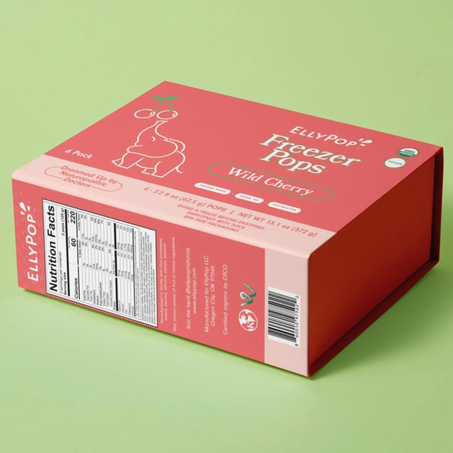 EllyPop Organic Hydrating Freezer Pops - Herbal Tea, Electrolytes, and Fruit Juice - No Refined Sugar, Dyes, or Artificial Flavors, 6 Pack (Wild Cherry)
