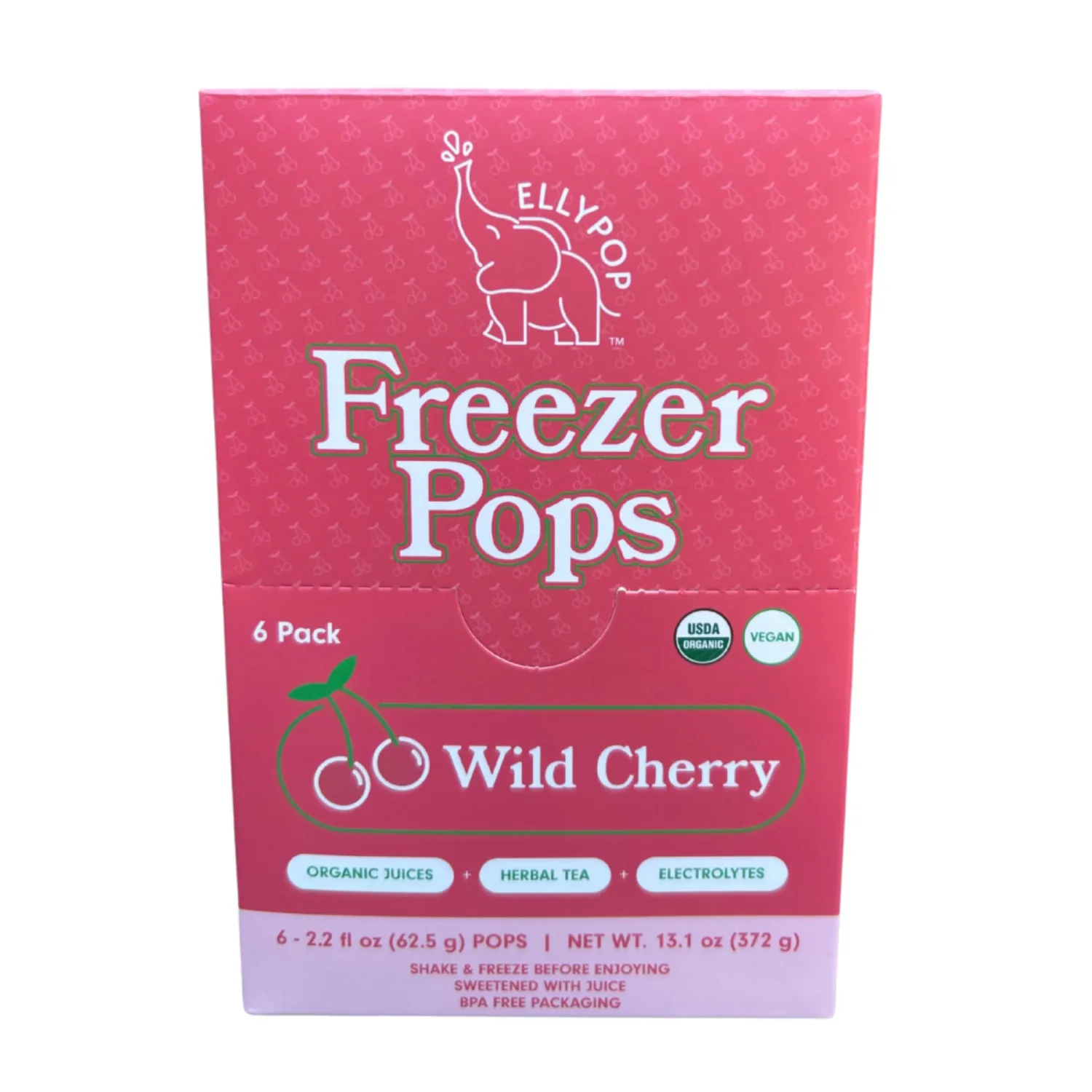EllyPop Organic Hydrating Freezer Pops - Herbal Tea, Electrolytes, and Fruit Juice - No Refined Sugar, Dyes, or Artificial Flavors, 6 Pack (Wild Cherry)