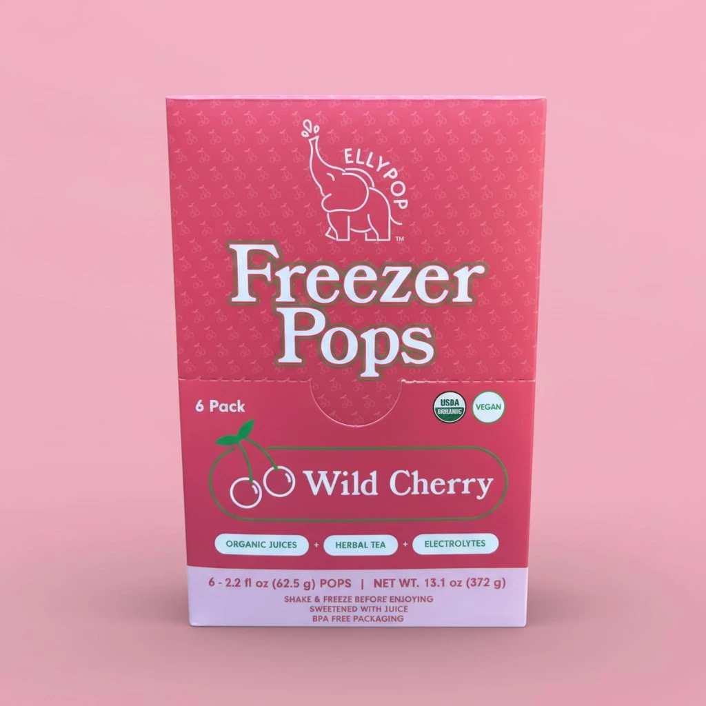 EllyPop Organic Hydrating Freezer Pops - Herbal Tea, Electrolytes, and Fruit Juice - No Refined Sugar, Dyes, or Artificial Flavors, 6 Pack (Wild Cherry)
