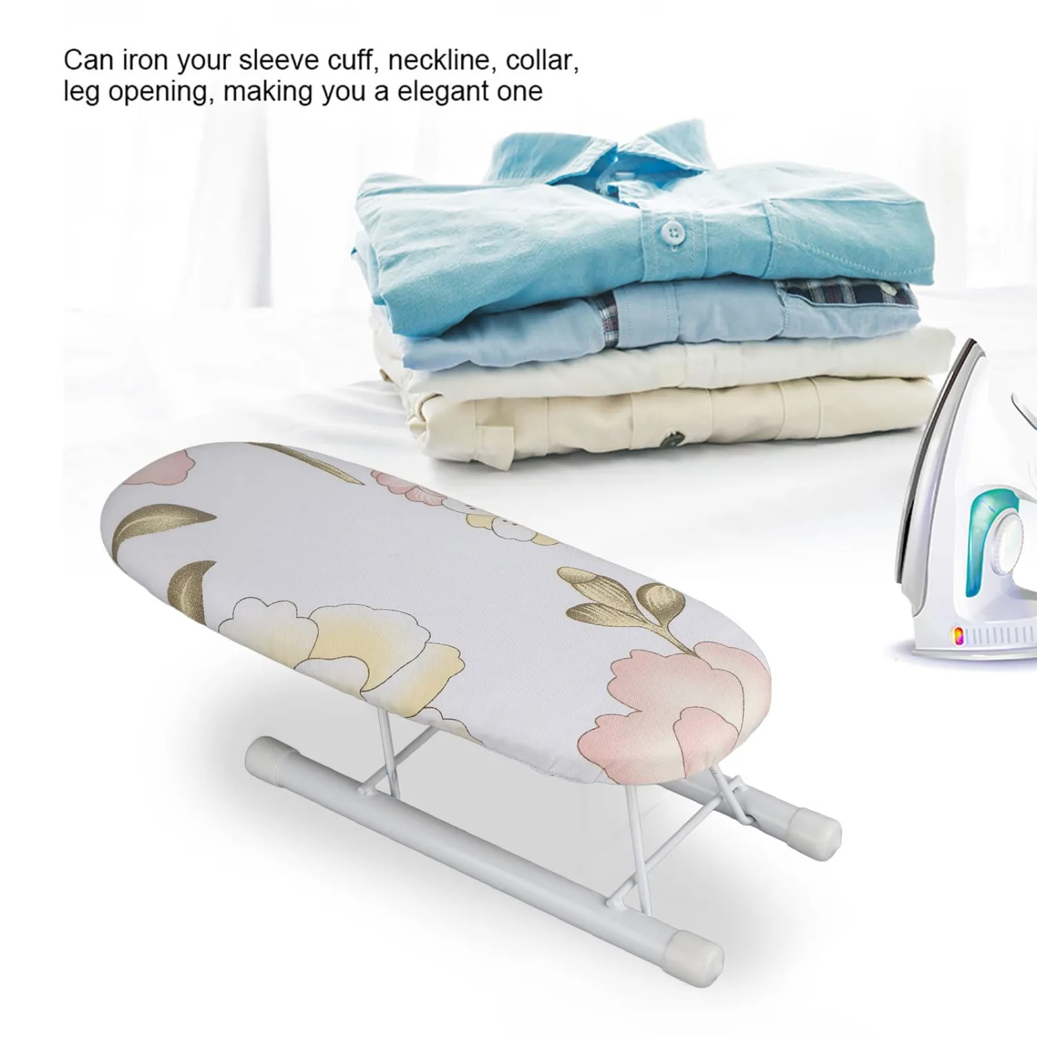 Tabletop Ironing Board, Portable Compact Iron Table, Lightweight Non-Slip Foldable Legs, Space Ironing Table for Travel Home Business Trip (Peony)