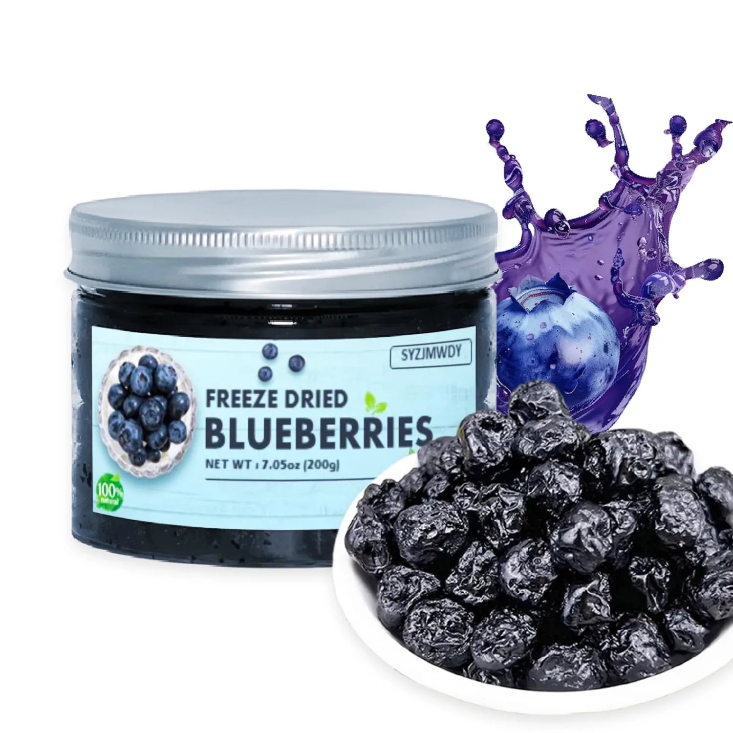 Premium Freeze-Dried Blueberries, Canned Instant Dehydrated Fruit, Gluten-Free No Sugar Added Whole Fruit For Baking Snacking Backpacking And Camping Meals(200g/7.05oz)