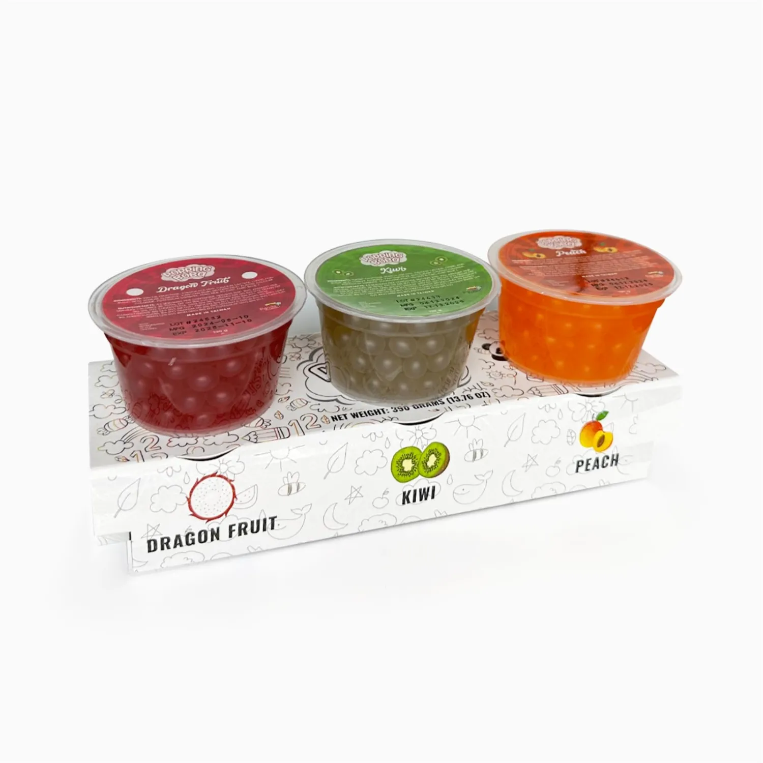 Popping Boba 3-Party flavors kit Dragon Fruit, Peach, Kiwi | Bursting Boba, Popping Pearls | 1 pack 390 Grams Panda Products (Dragon | Peach | Kiwi)