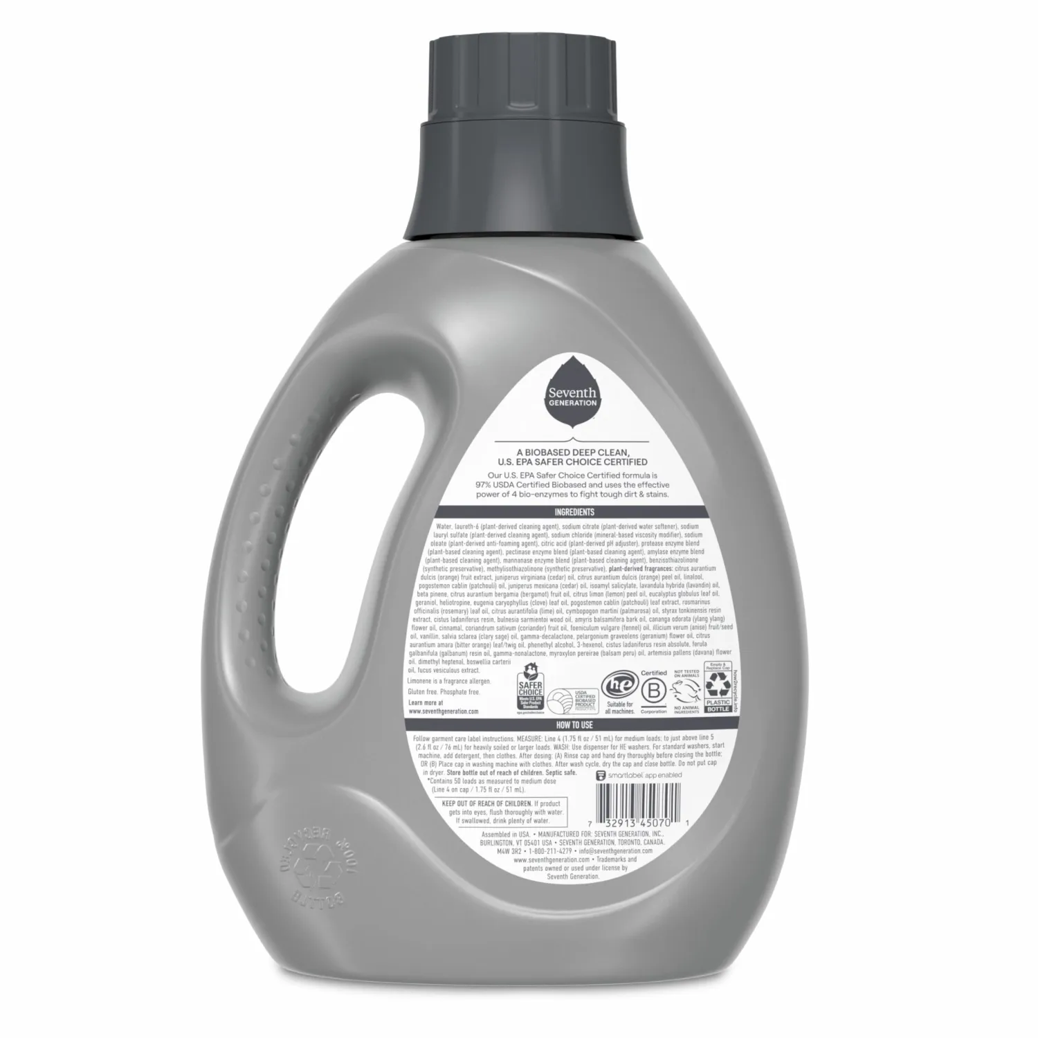 Seventh Generation Liquid Laundry Detergent, Clean Scent, 50 Loads, Power+ Fights Stains & 6X Cleaning Agents, 87.5 Fl Oz