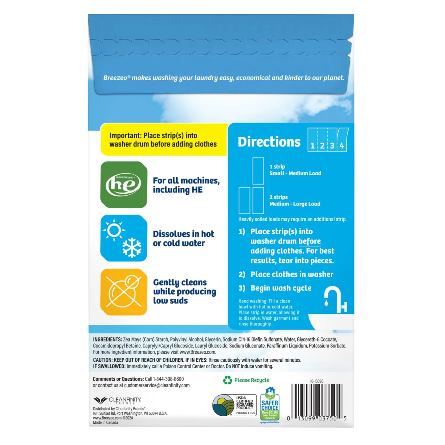 Laundry Detergent Strips (48 strips) – Free & Clear - More Convenient than Pods, Pacs, Liquids or Powders – Great for Home, Dorm, Travel, Camping & Hand-Washing