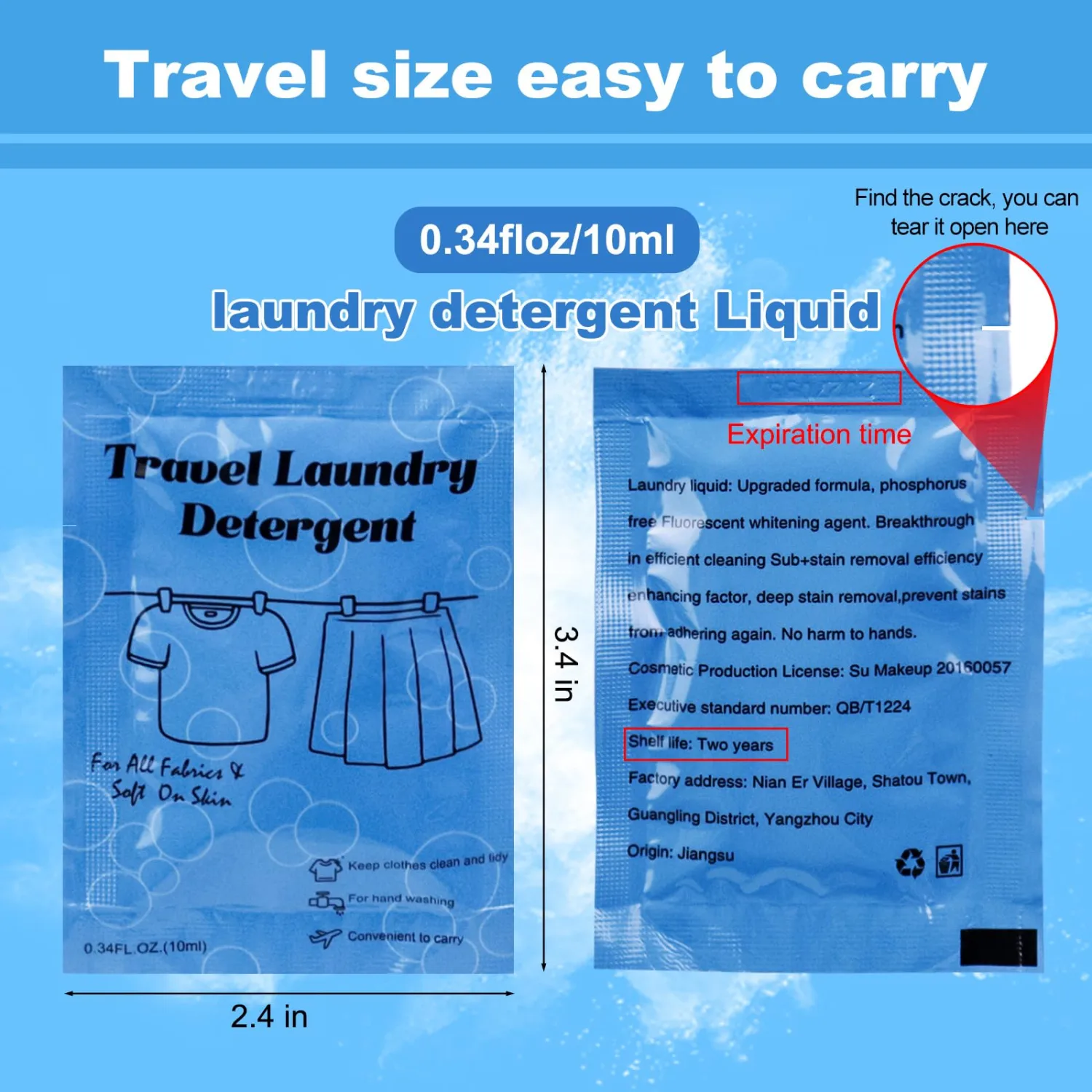 Twoworld Travel Size Liquid Laundry Detergent 0.34floz/10ml, Travel Laundry Detergent for Hand Washing,Laundry Soap Travel Size Suitable for All Fabrics in Hotel,Air Bnb,Charity (100)