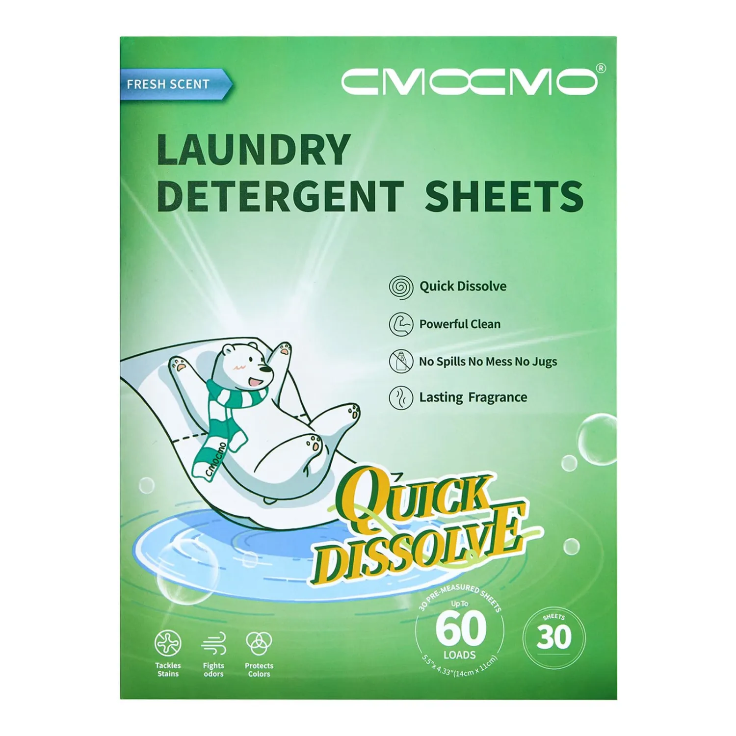 Laundry Detergent Sheets, Ultra Concentrated Rapid-Dissolve Laundry Soap Sheets, Zero Residue, Plant-Based Stain Remover Plastic-Free Laundry Strips, Fresh Scent, 30 Count (Pack of 1)