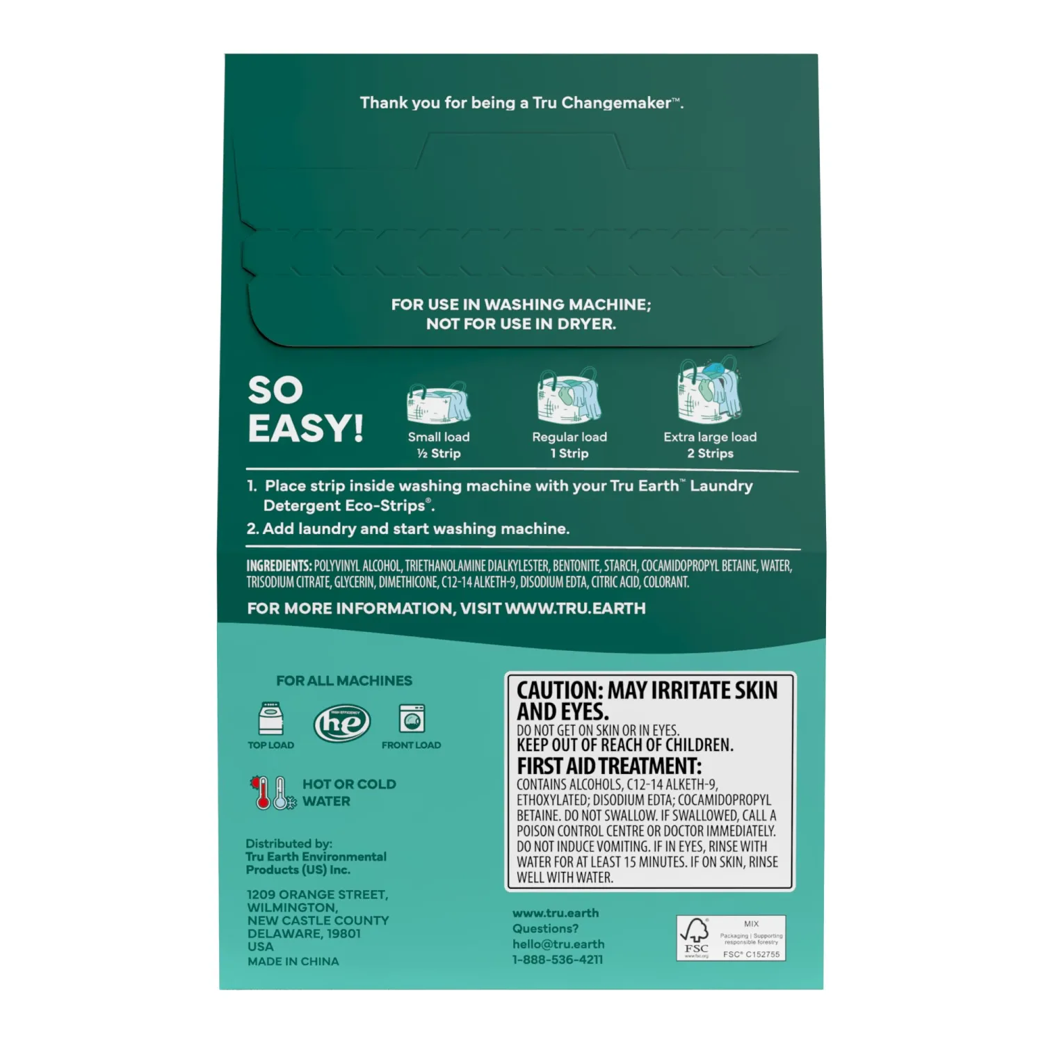 Tru Earth Fabric Softener Sheets | Original Eco-Strip Liquidless Detergent for Travel | 50 Sheets | Fragrance-Free